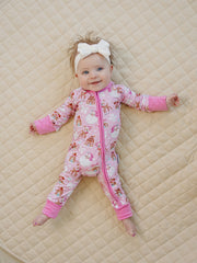 Bamboo Zip Romper | Pink Christmas