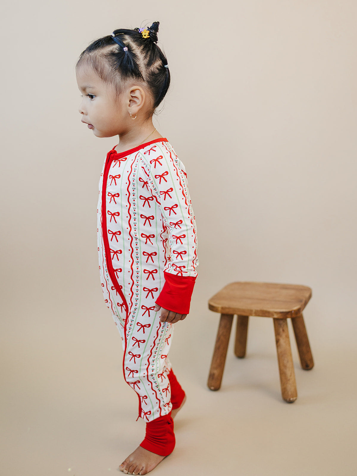 Bamboo Zip Romper | Christmas Bows