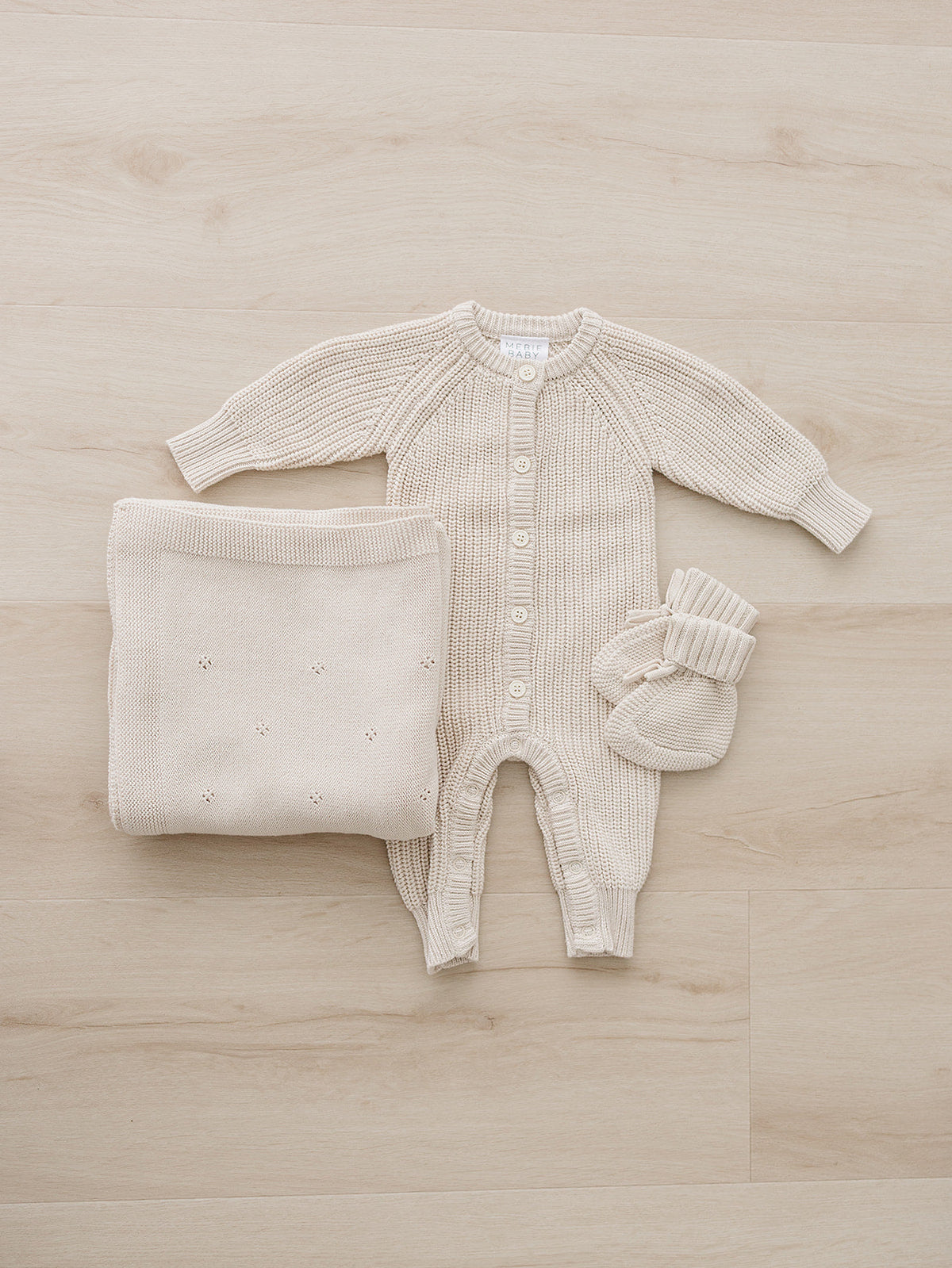 Oatmeal Pointelle Knit Blanket