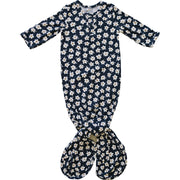 Navy Daisy Ribbed Bamboo Knot Gown