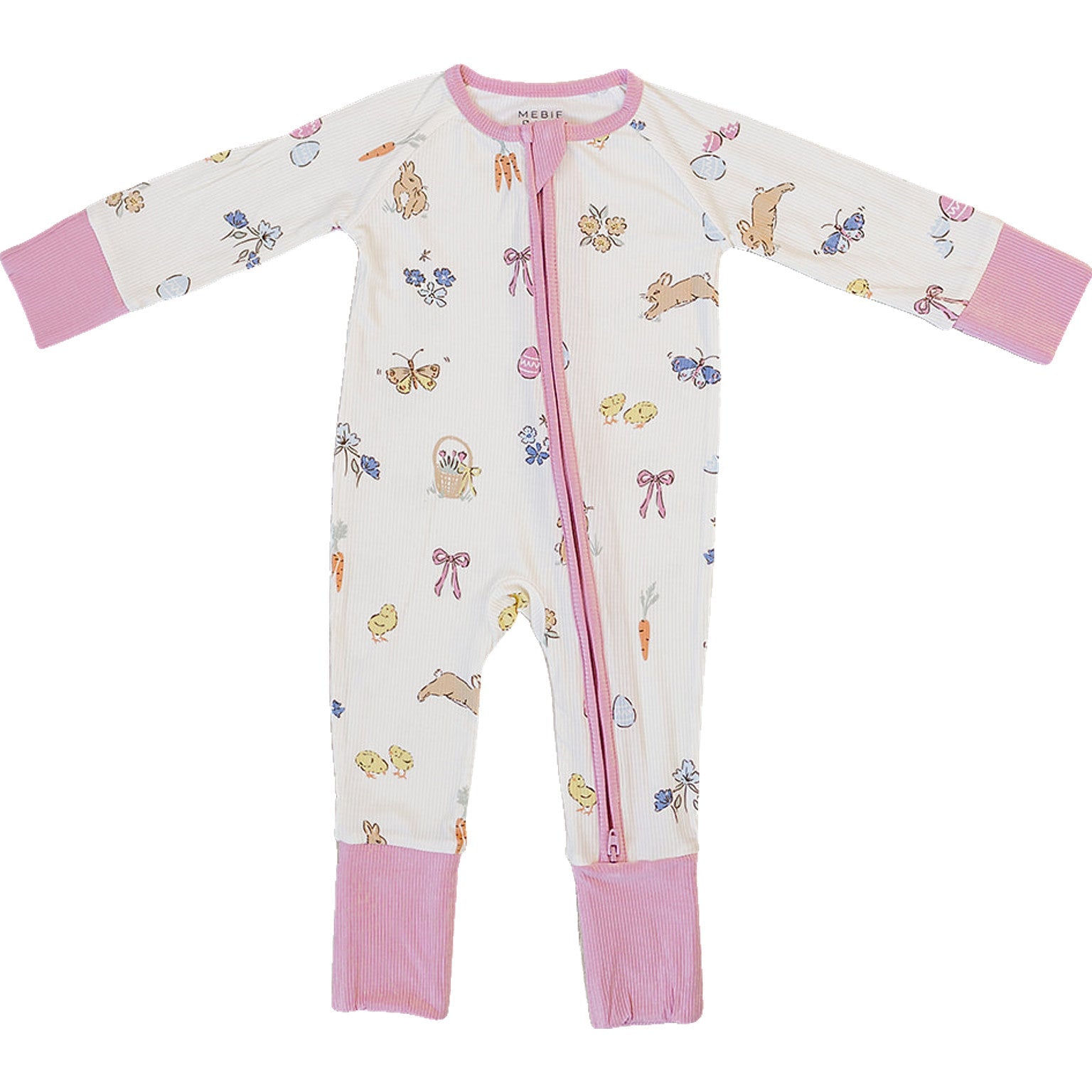 Pink Bunny Ribbed Bamboo Zipper