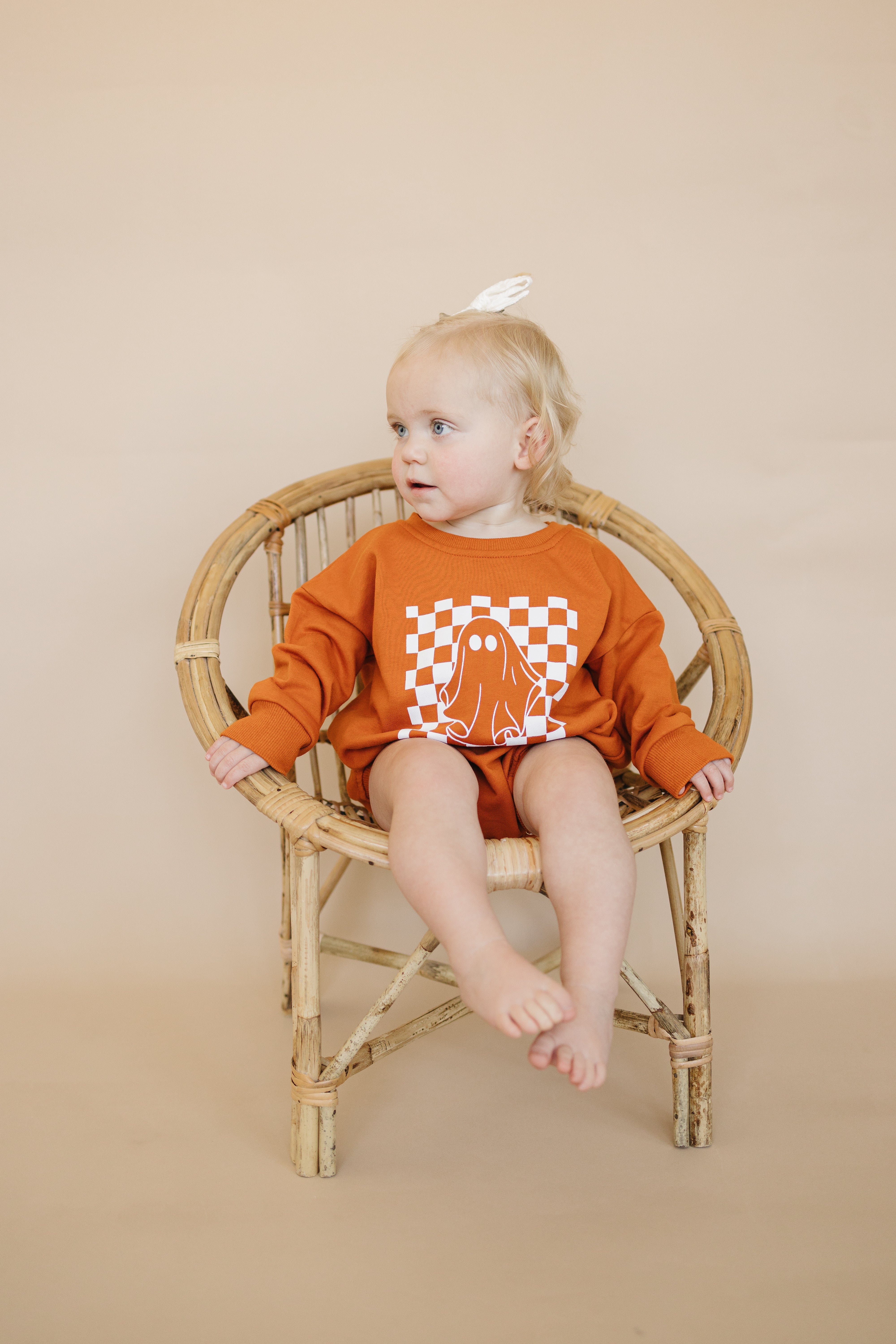 Checkered Ghost Sweatshirt Romper - More Colors