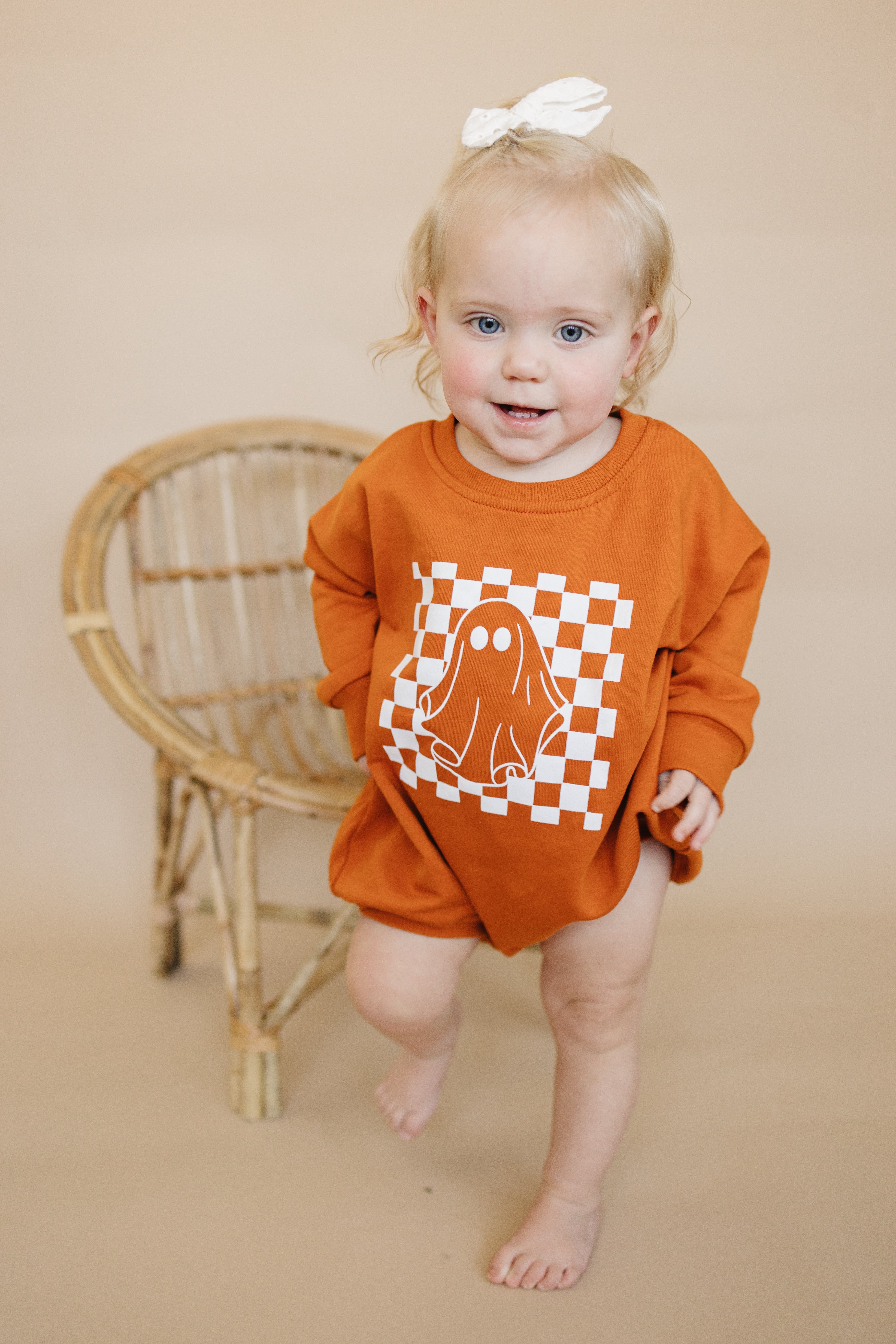 Checkered Ghost Sweatshirt Romper - More Colors