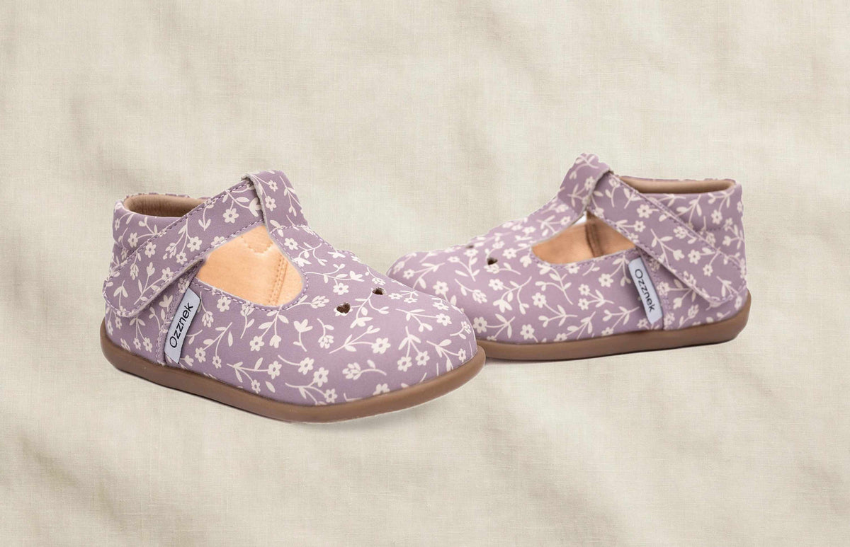 Ava Blossom Kids' Barefoot Mary Janes | Floral T-strap Toddler Shoes
