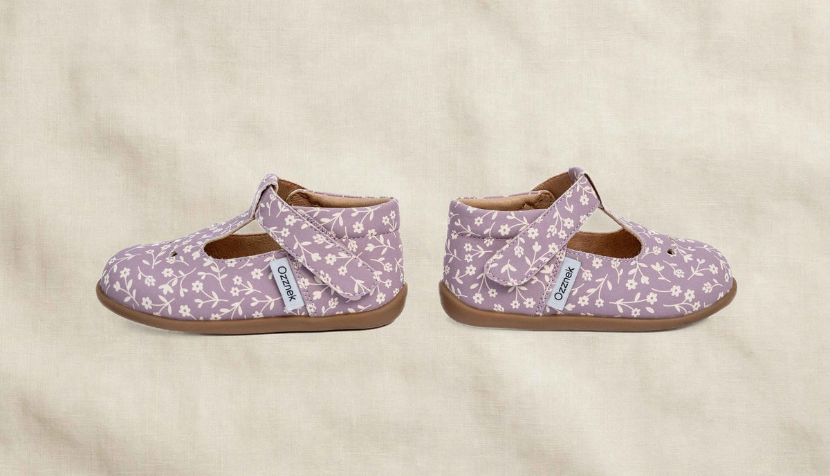 Ava Blossom Kids' Barefoot Mary Janes | Floral T-strap Toddler Shoes