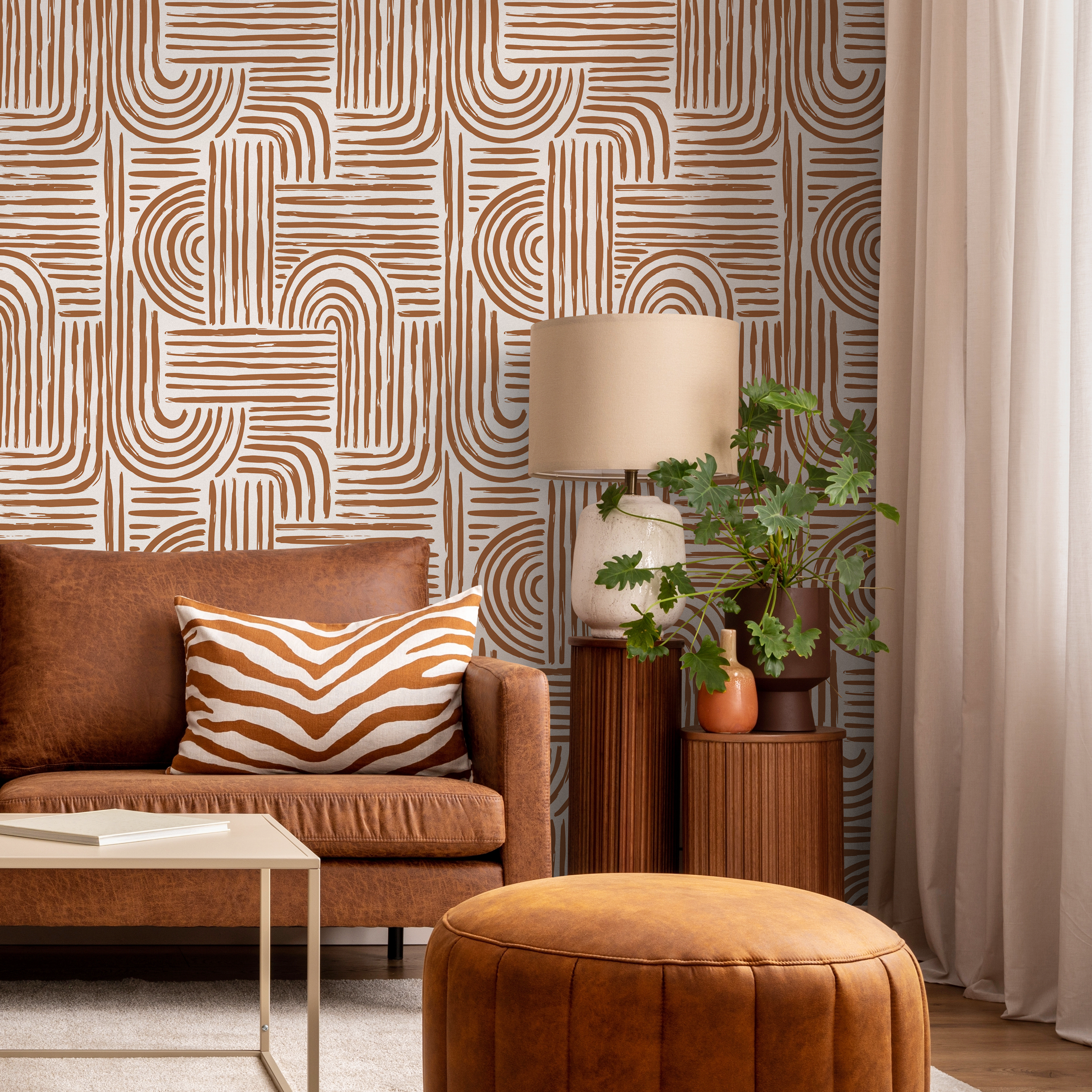 Abstract Wallpaper With Rounded Brush Strokes In Brown - Zaac