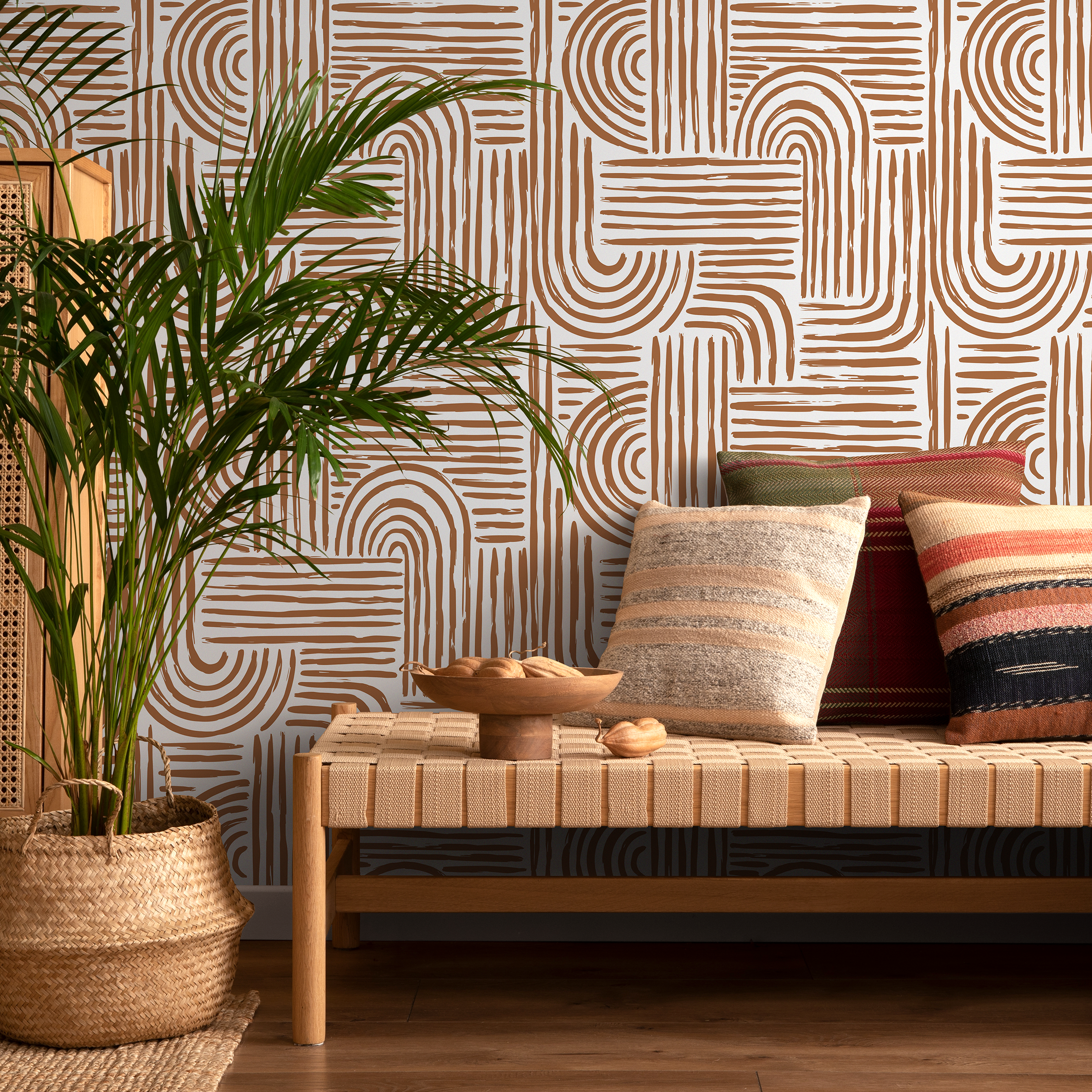 Abstract Wallpaper With Rounded Brush Strokes In Brown - Zaac