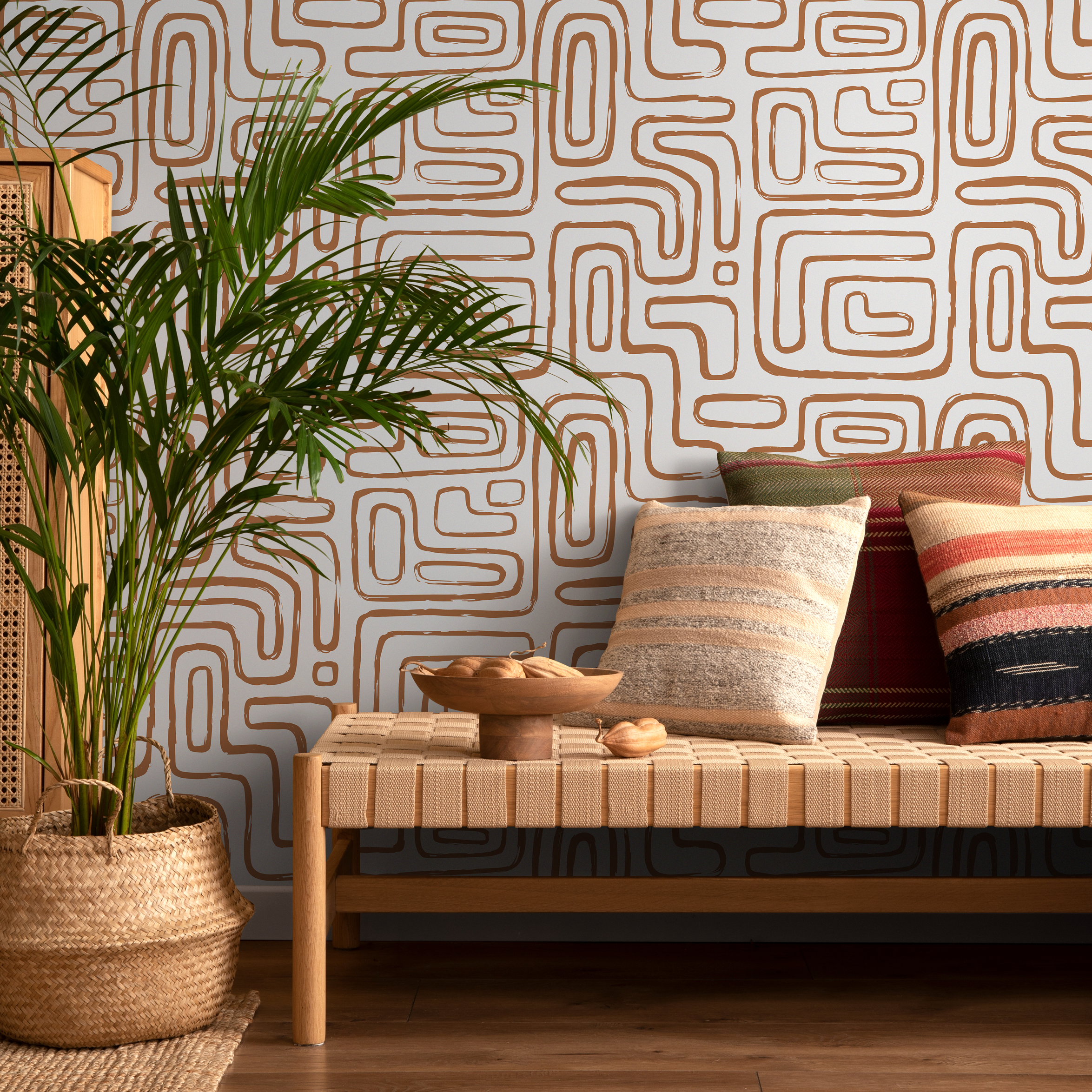 Abstract Wallpaper With Continuous Rounded Lines In Brown - Zaae