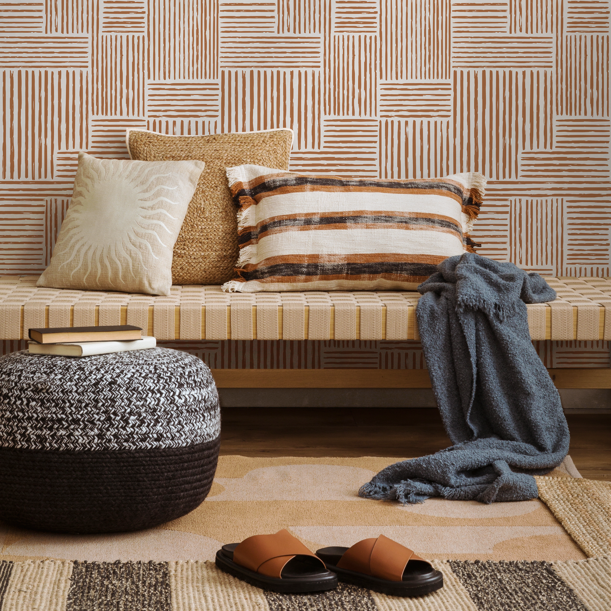 Abstract Wallpaper With A Geometric Brushstroke Motif In Brown - Zaah