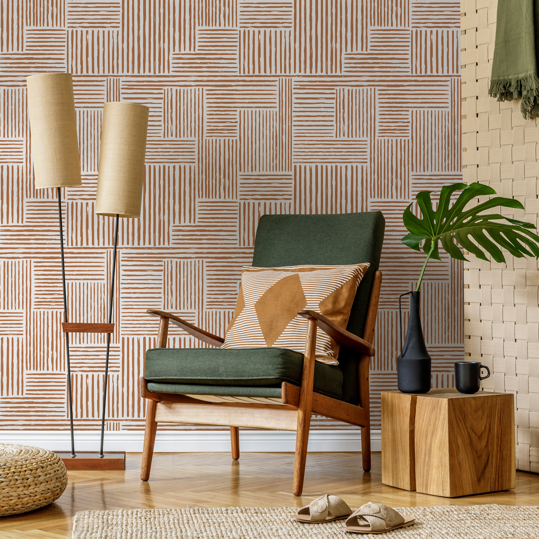 Abstract Wallpaper With A Geometric Brushstroke Motif In Brown - Zaah