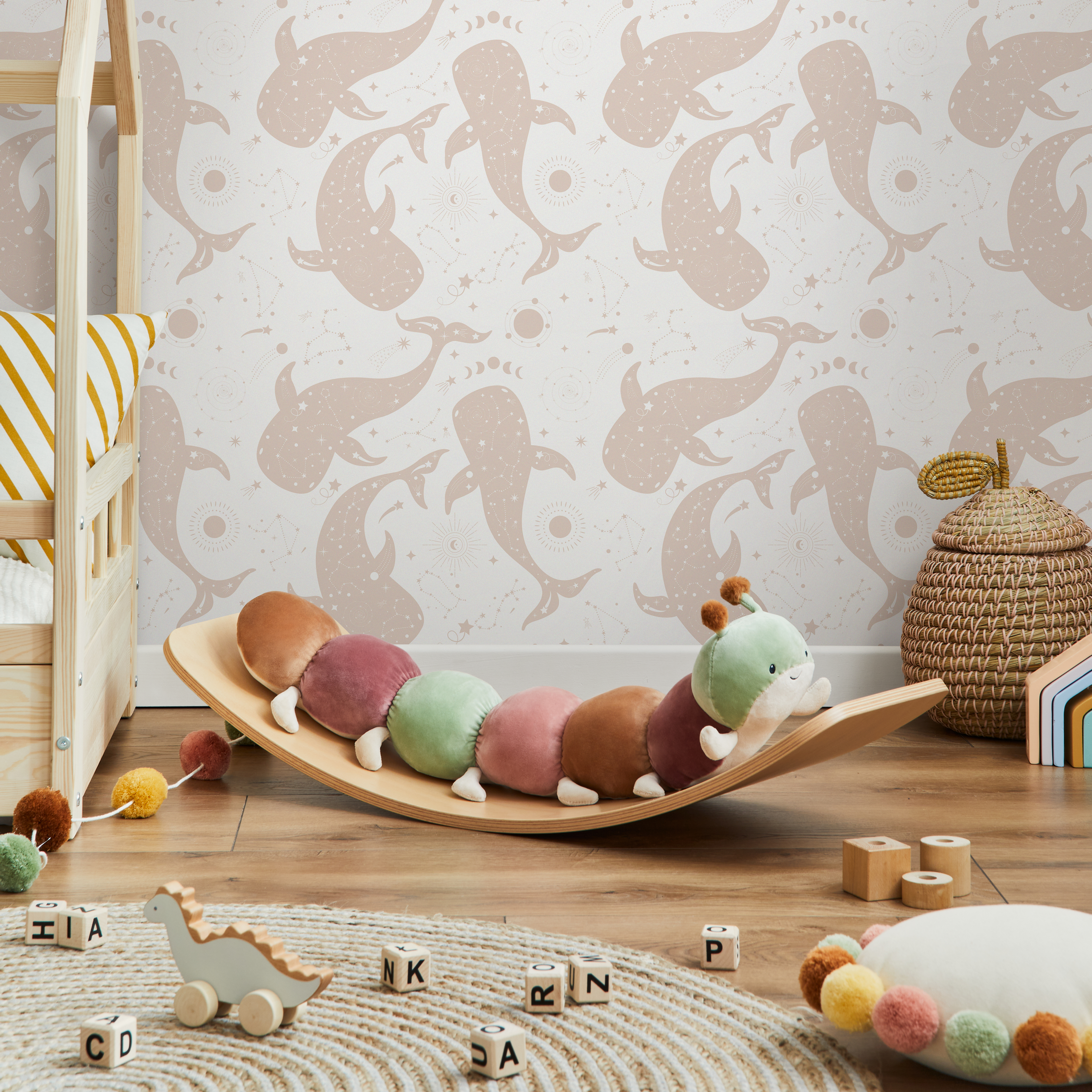 Celestial Wallpaper With Cosmic Whales And Constellations In Beige - Zaas