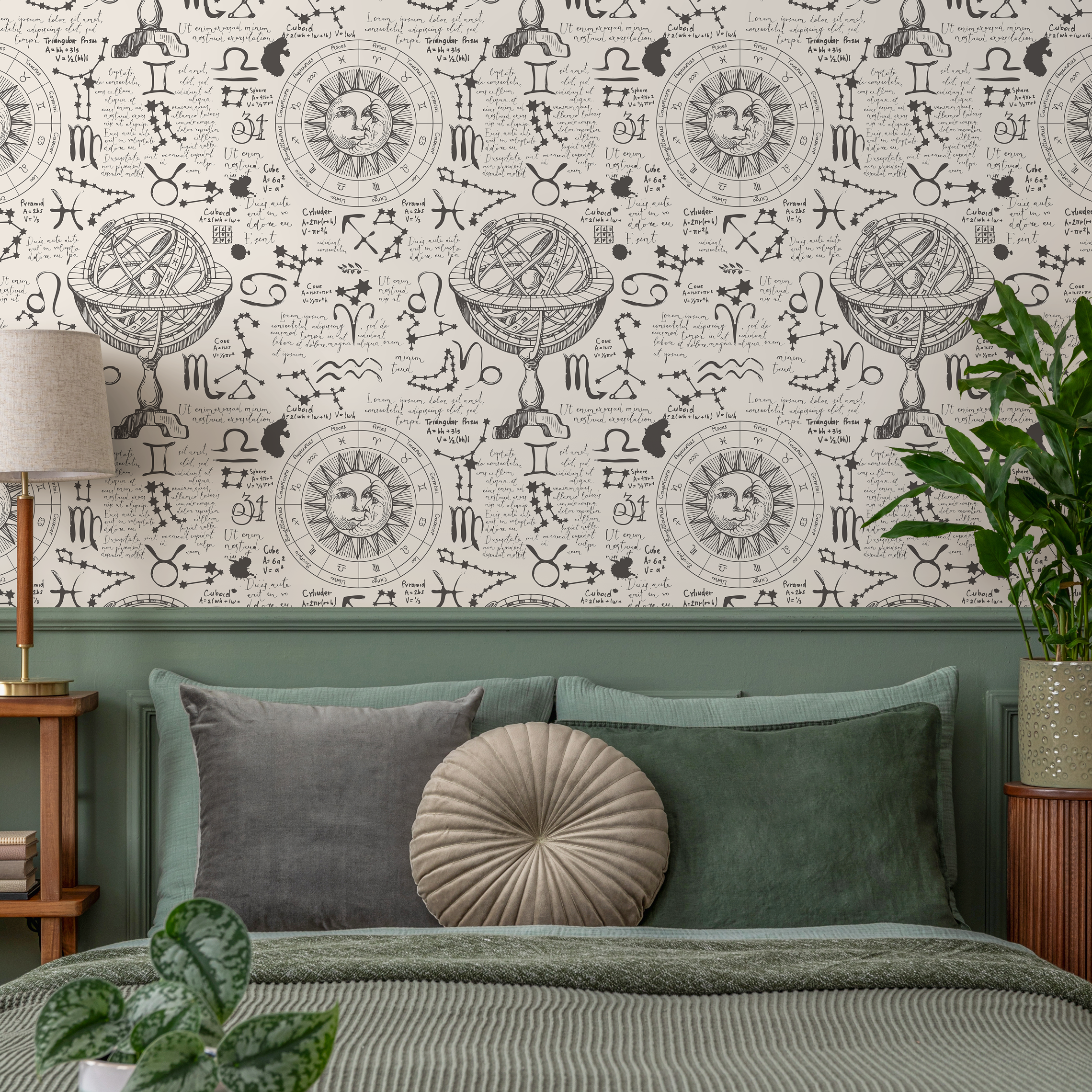 Astrology Wallpaper With Vintage Celestial Sketches In Black And Cream - Zaax