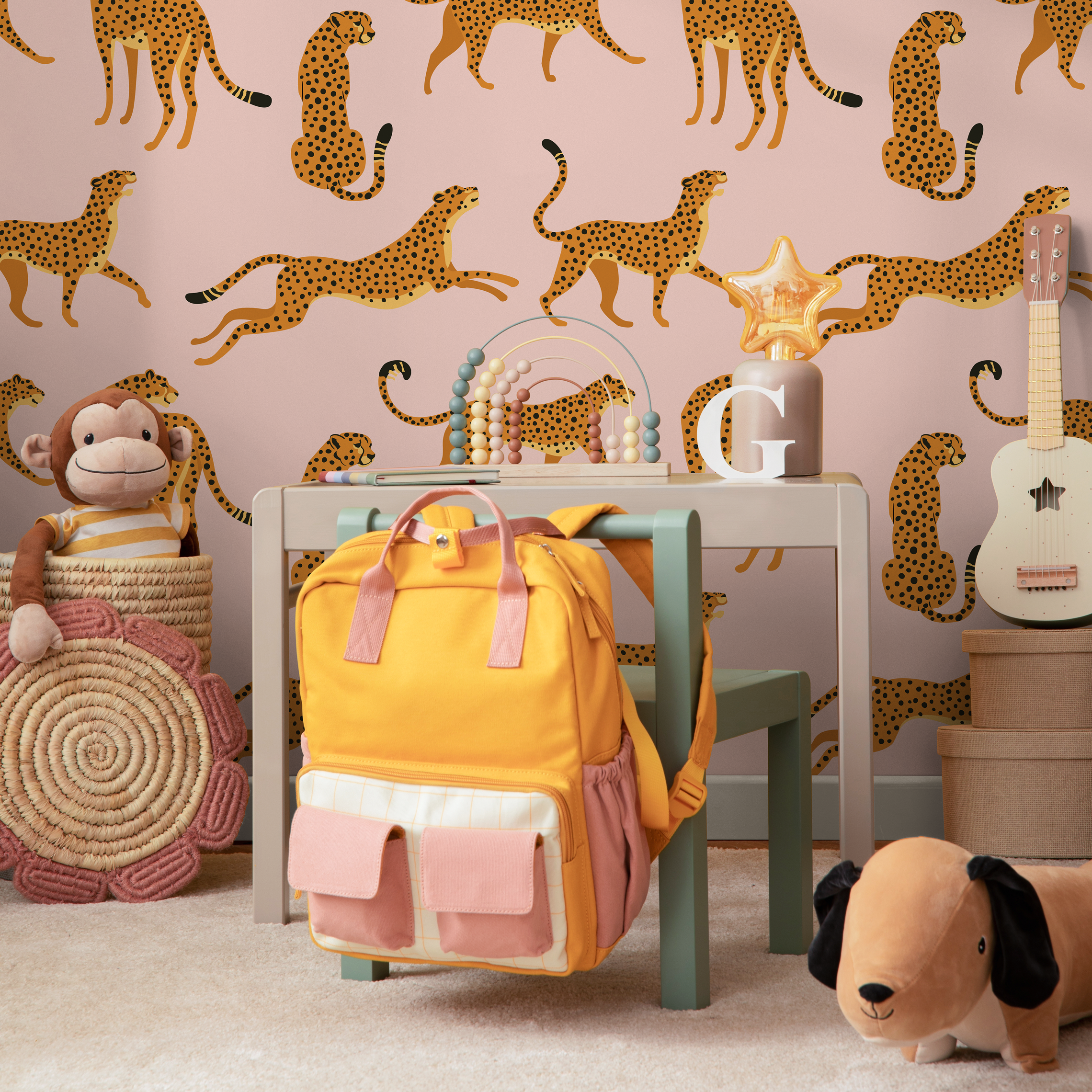 Boho Wallpaper With A Cheetah Print In Pink, Yellow, And Black - Zacm