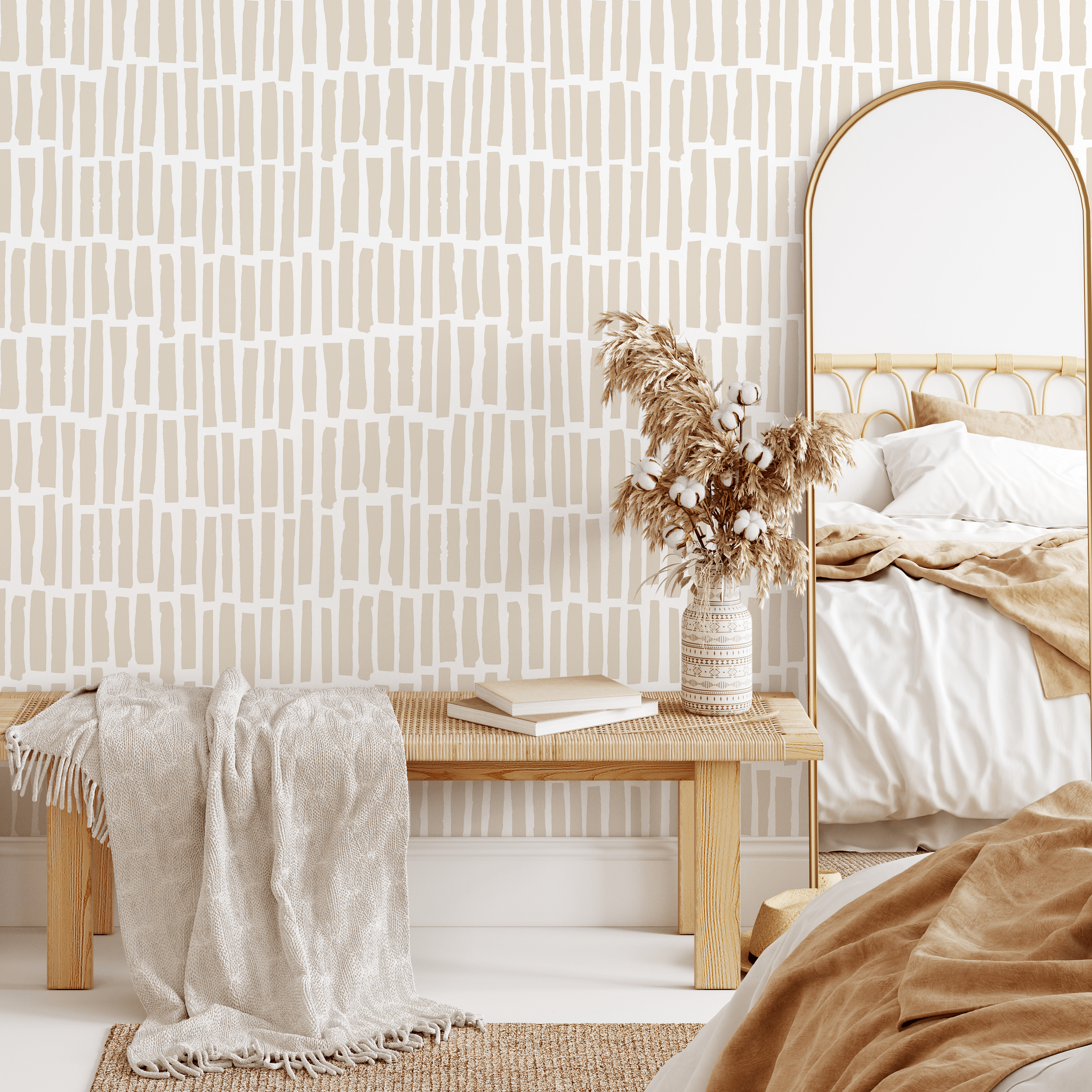 Abstract Wallpaper With Vertical Brush Strokes In Beige - Zadd