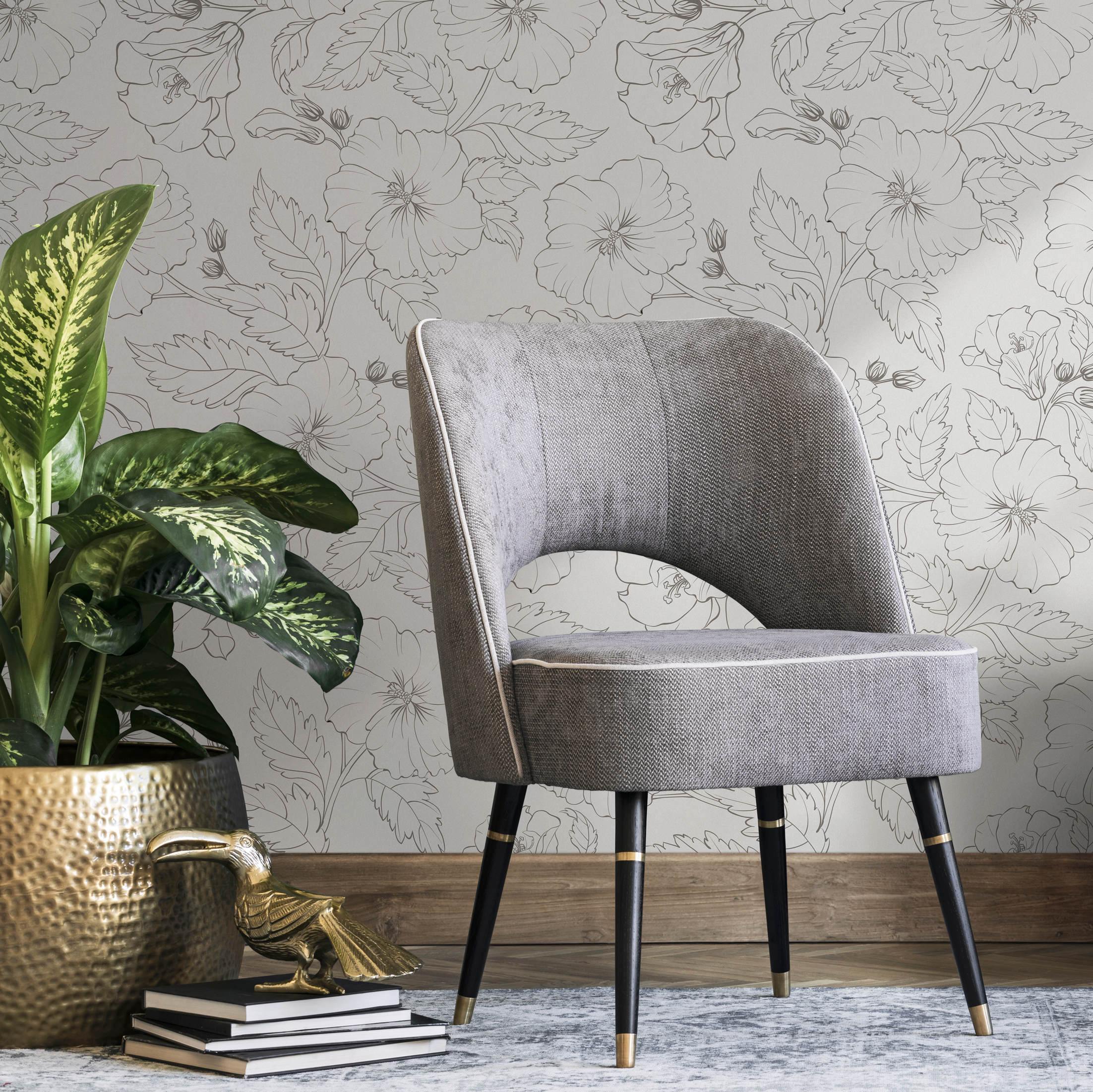Floral Wallpaper Featuring Hand-drawn Peonies In Black And White - Zaea