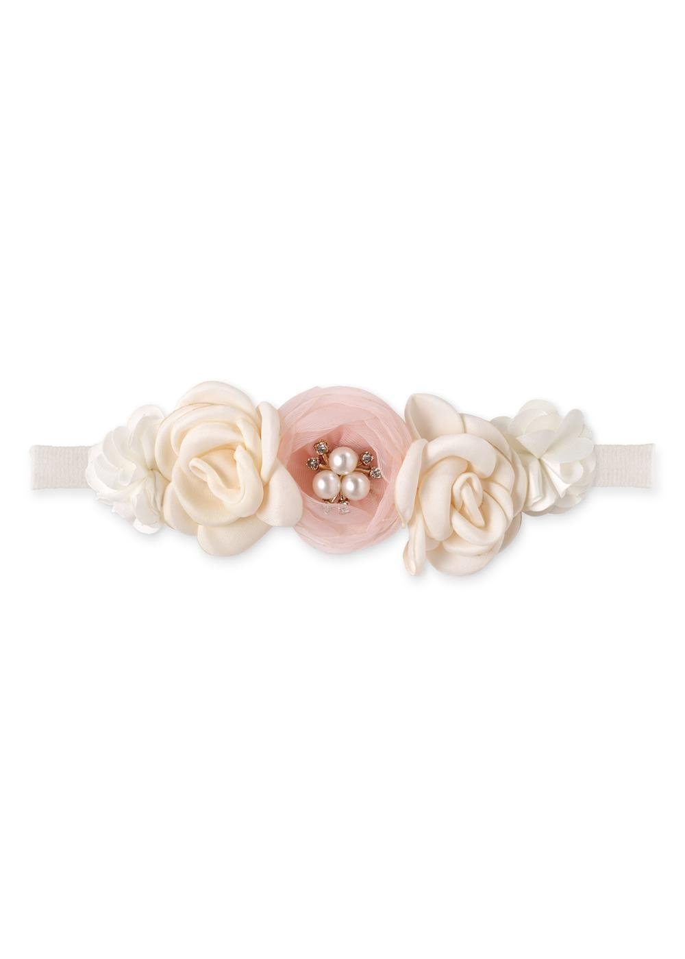 Ivory & Pink Faux Flowers With Pearls Headband