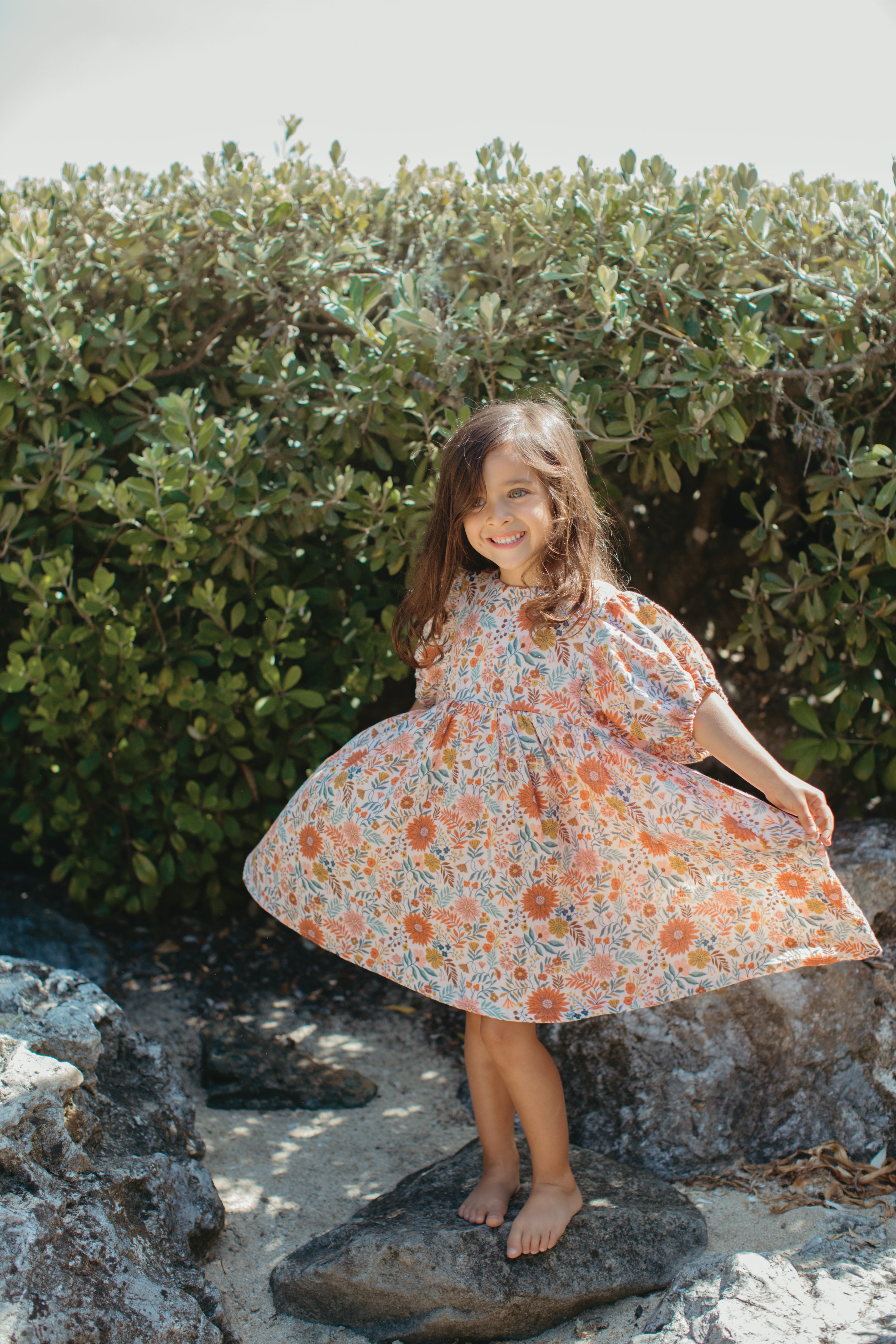 Dress With Puff Sleeves - Zinnia Bloom