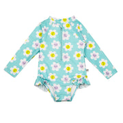 Baby/toddler Girls Rash Guard One Piece Ruffled Swimsuit - Daisy **pre-order (orders Will Ship In Full Early March '25)**