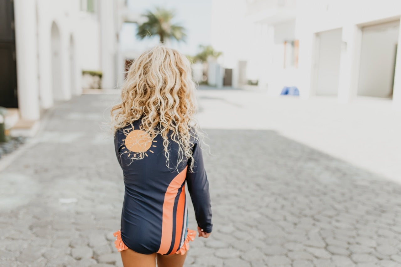 Mia Rainbow Navy Zip Rash Guard Swimsuit