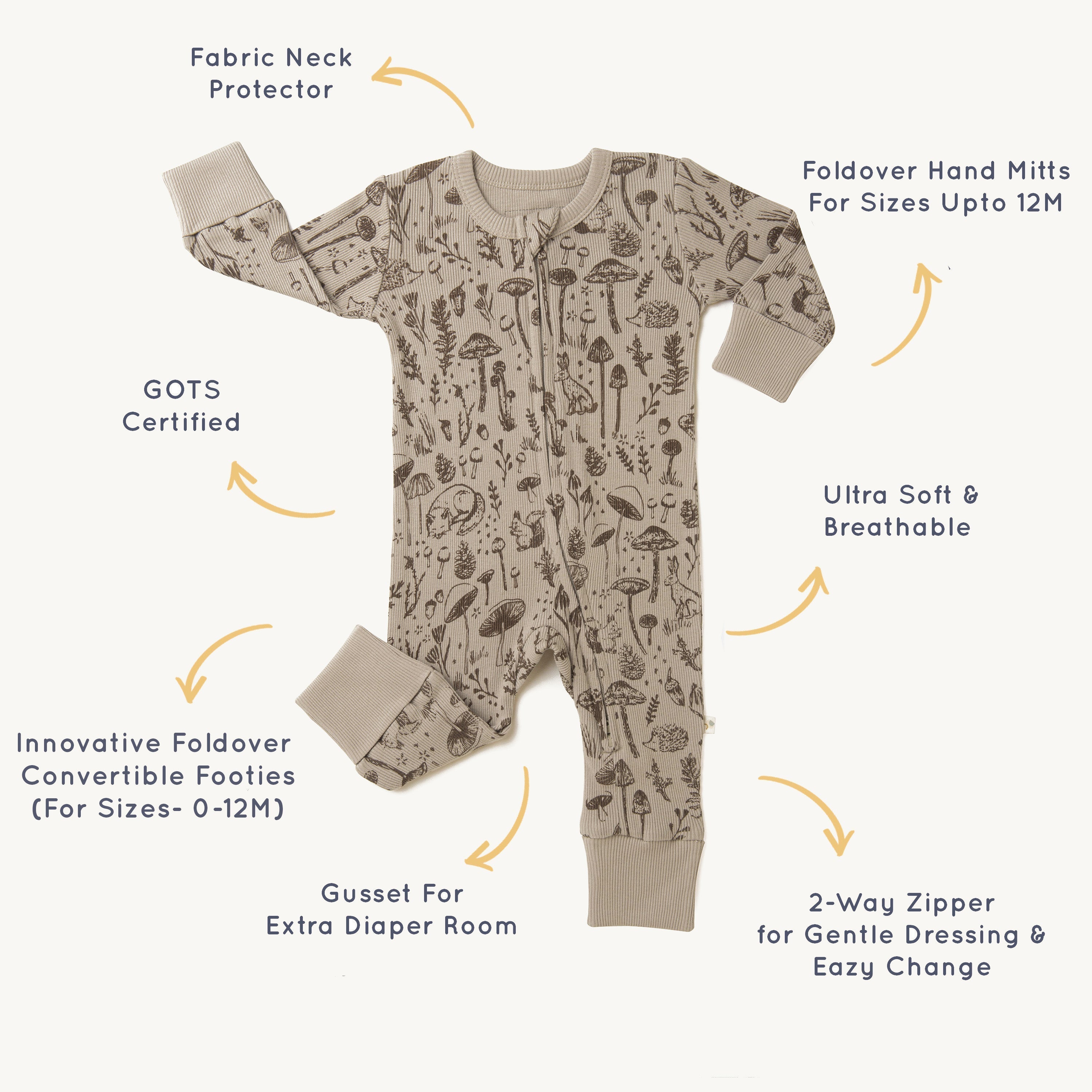 Organic 2-way Zip Romper - Woodland