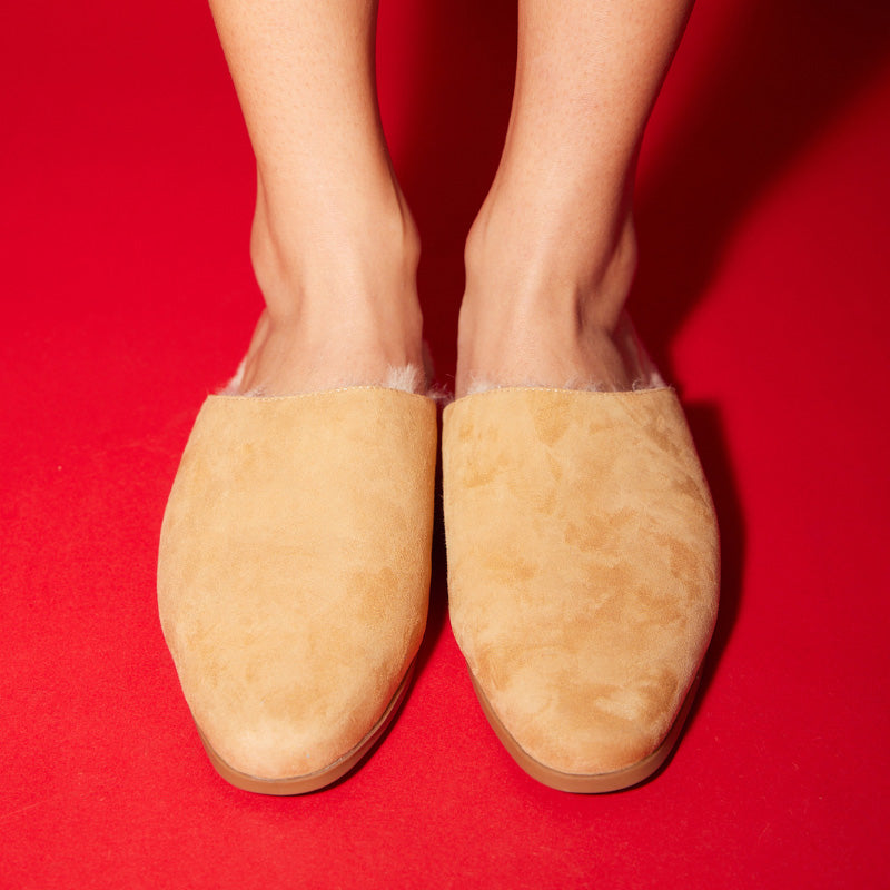 Zoe Slipper Mule In Whiskey Suede