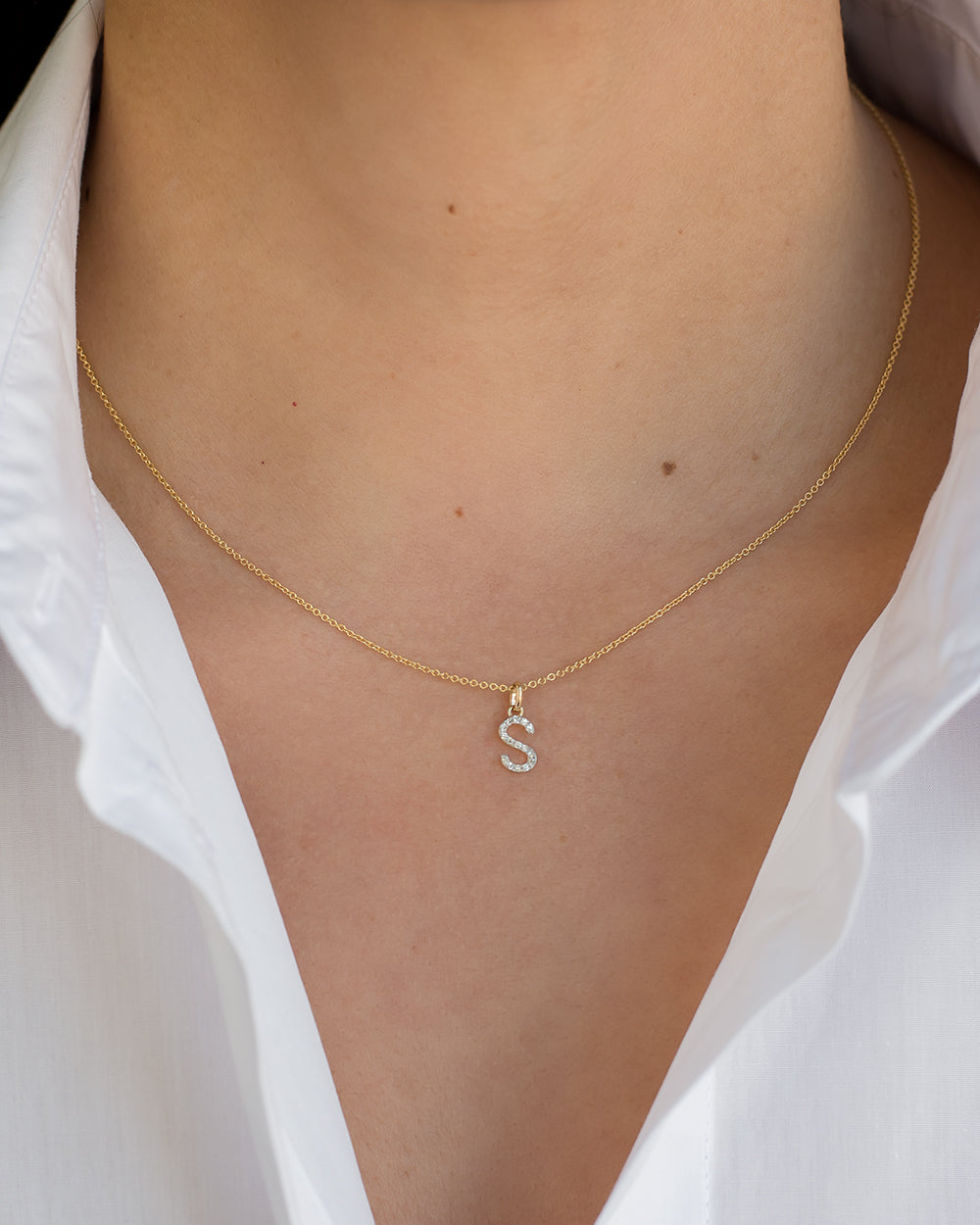 14k Diamond Initial Pendant