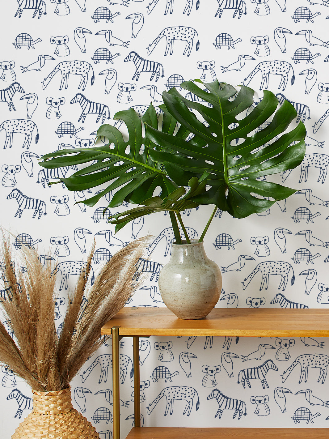 'zoo Party' Wallpaper By Tea Collection - Navy