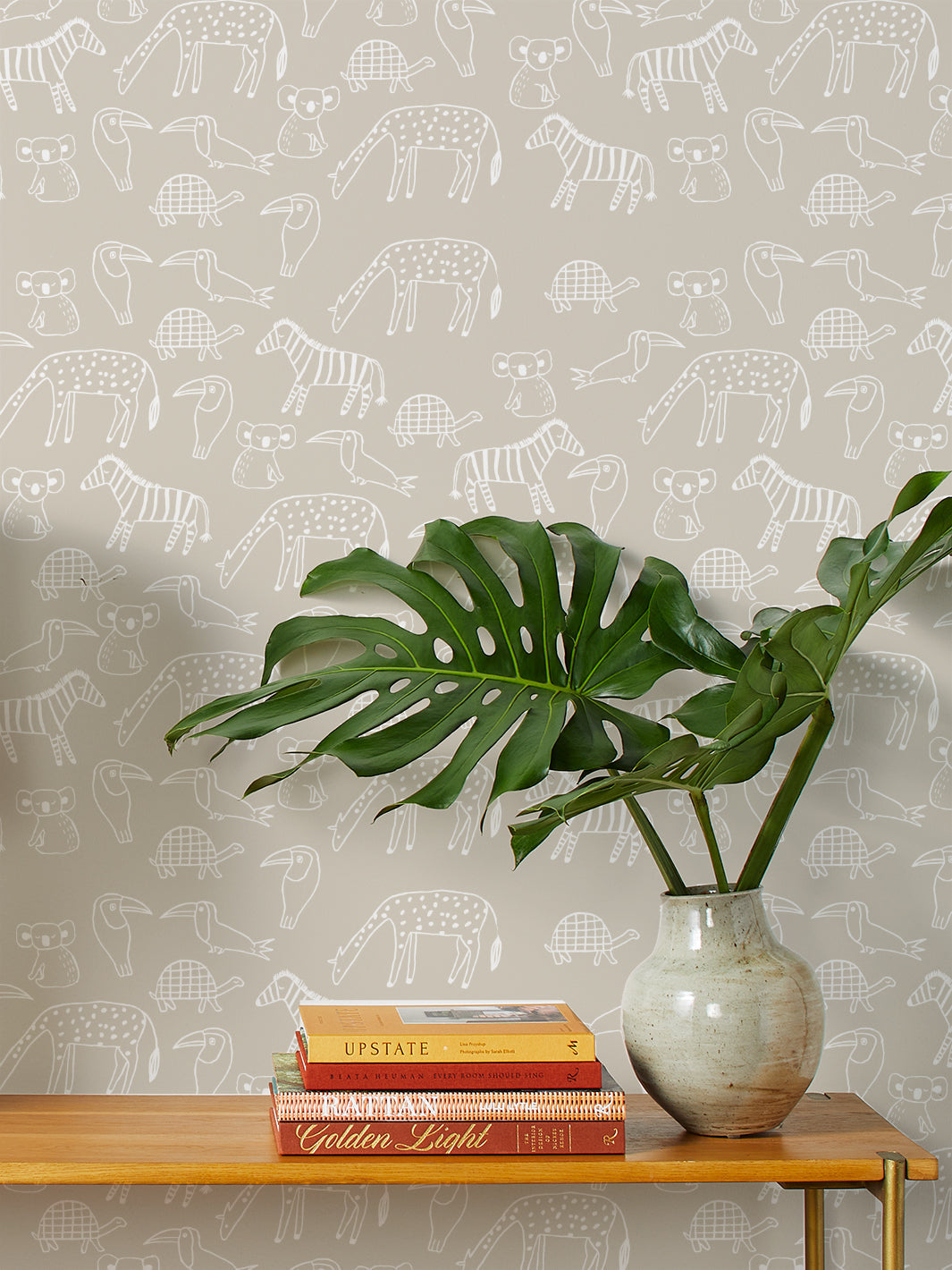'zoo Party' Wallpaper By Tea Collection - Taupe