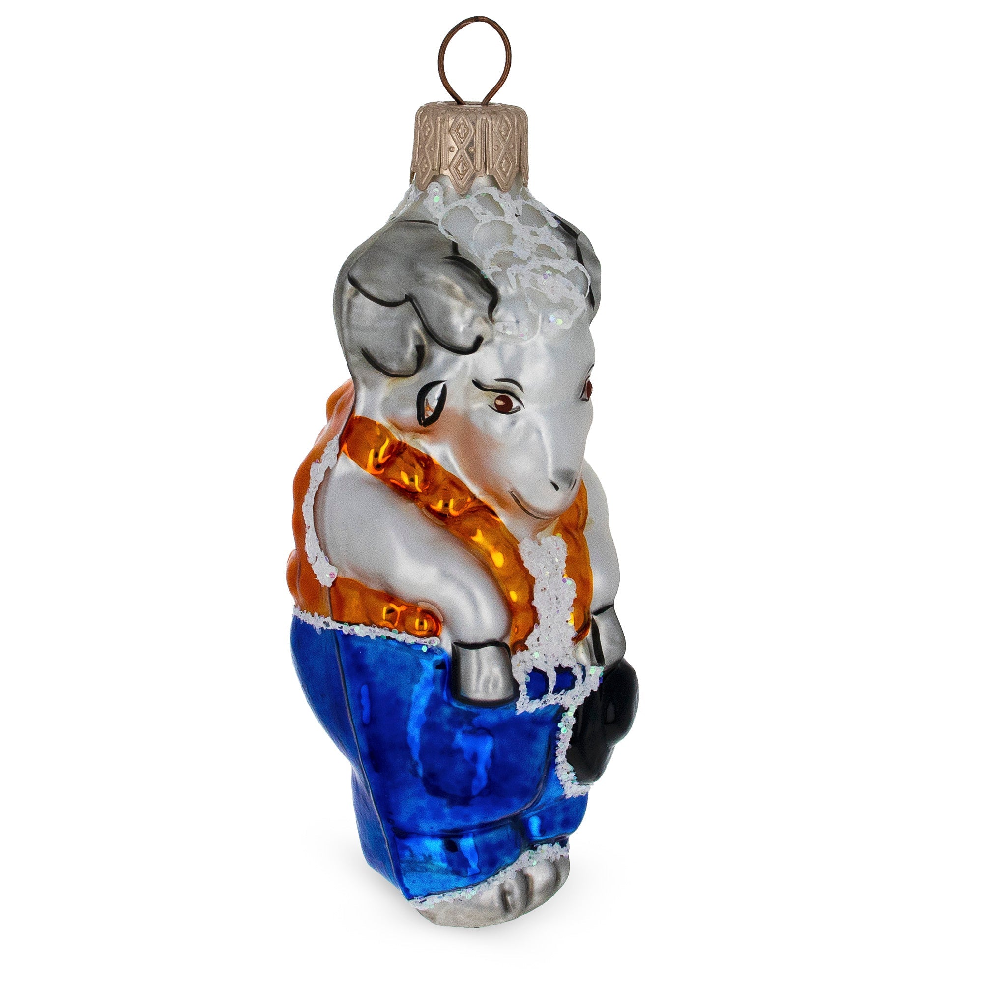 Goat Holding Hat Glass Christmas Ornament