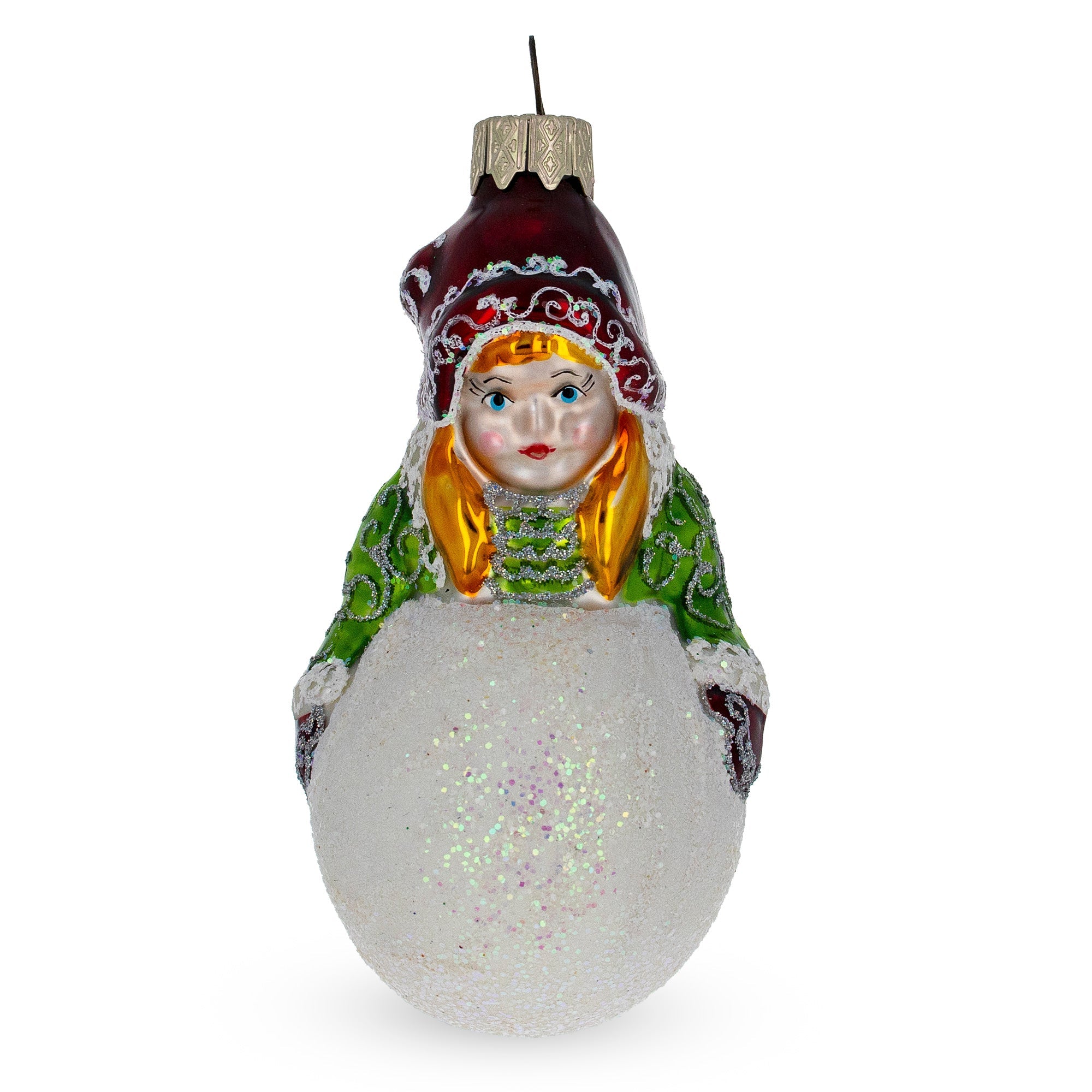 Girl Making A Snowball Glass Christmas Ornament