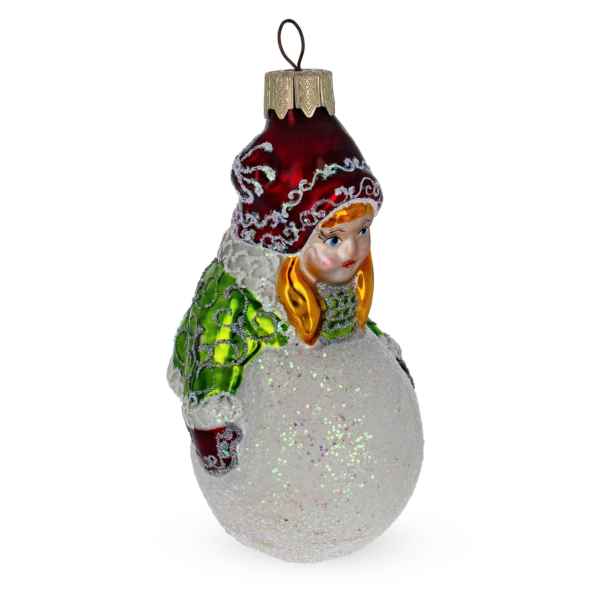 Girl Making A Snowball Glass Christmas Ornament