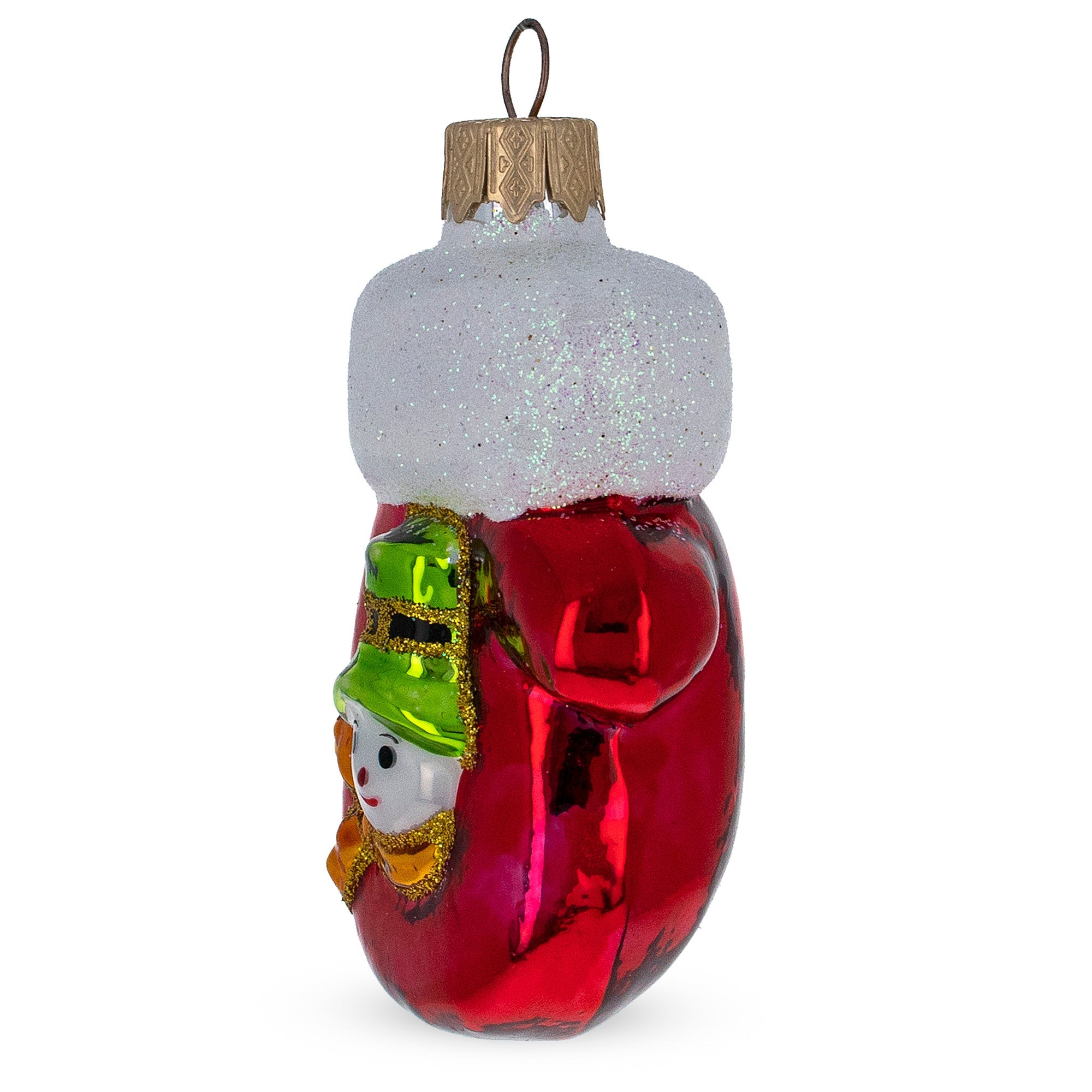 Glittered And Shiny Mitten With Snowman Glass Christmas Ornament