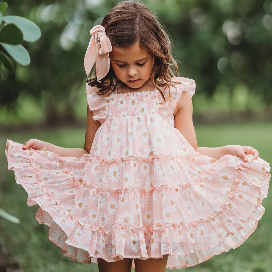 Brielle Shimmer Dress - Peach Daisy