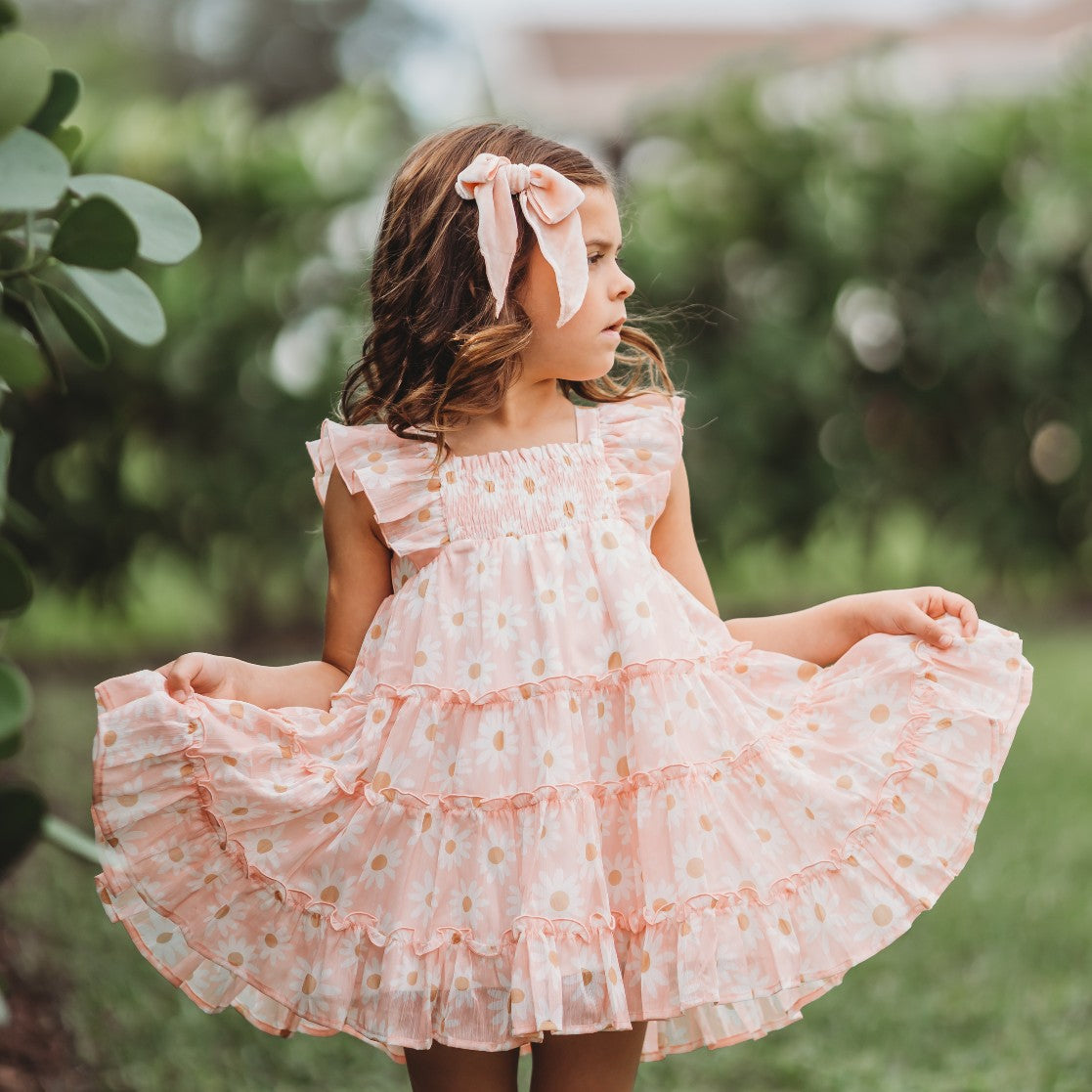 Brielle Shimmer Dress - Peach Daisy