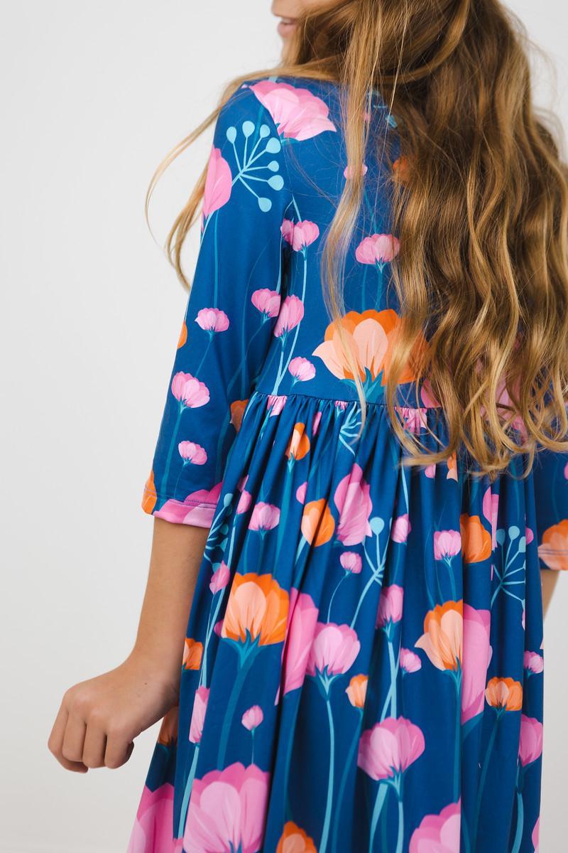 Poppies 3/4 Sleeve Pocket Twirl Dress