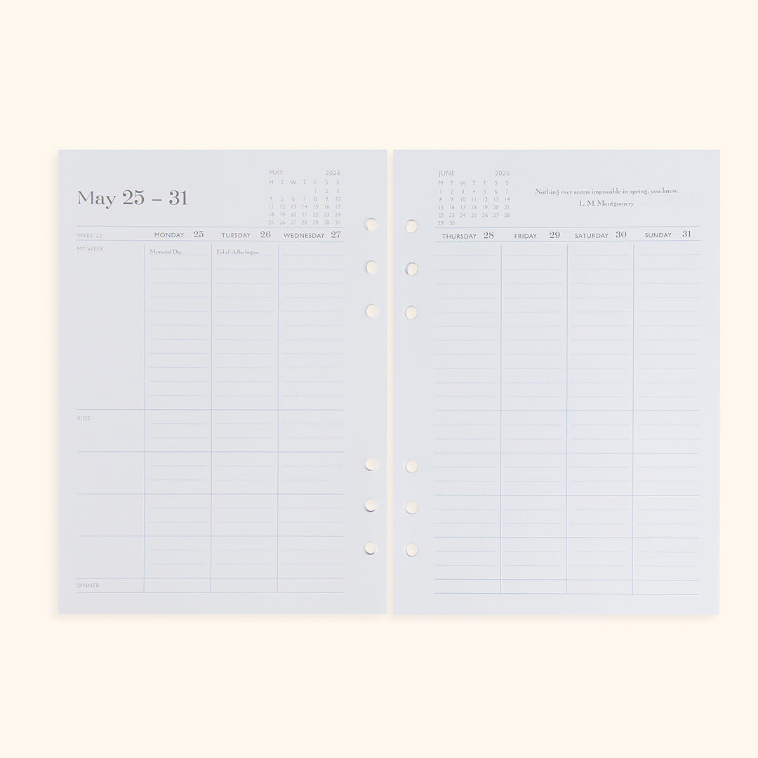 A5 Inserts For Weekly Planner Personal Portfolio 2026