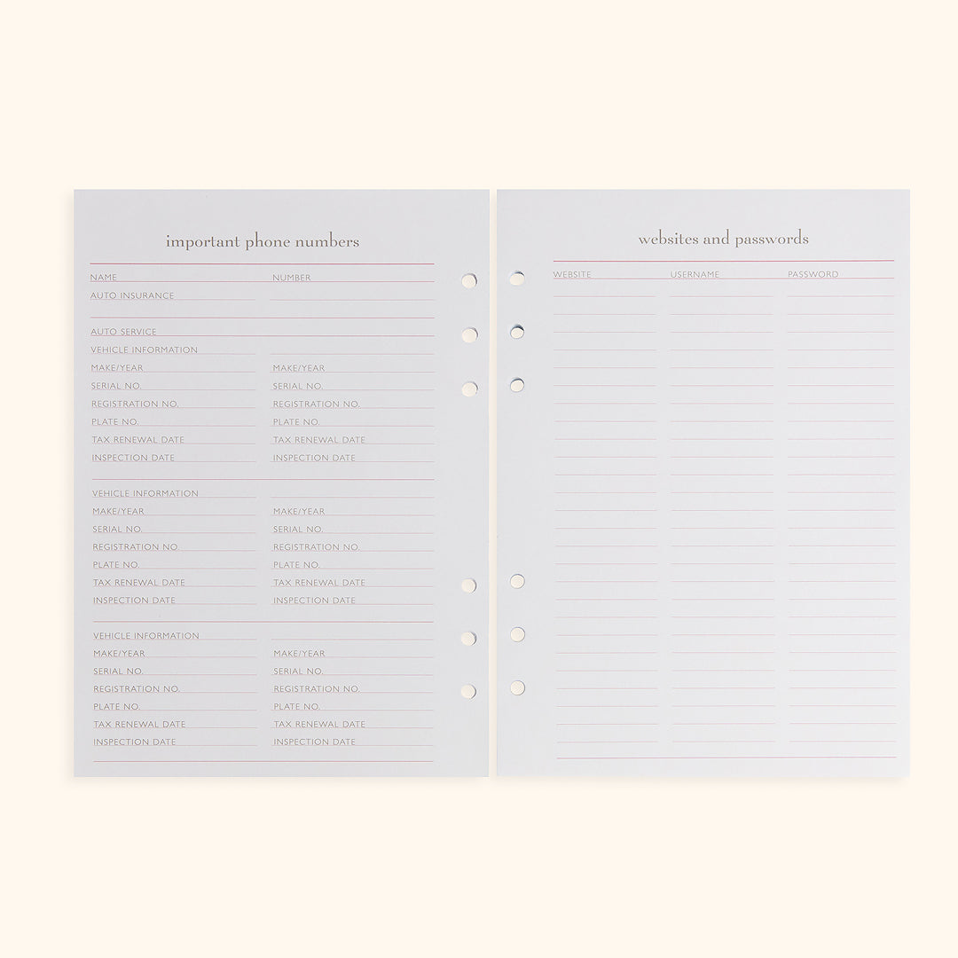 A5 Inserts For Weekly Planner Personal Portfolio 2026