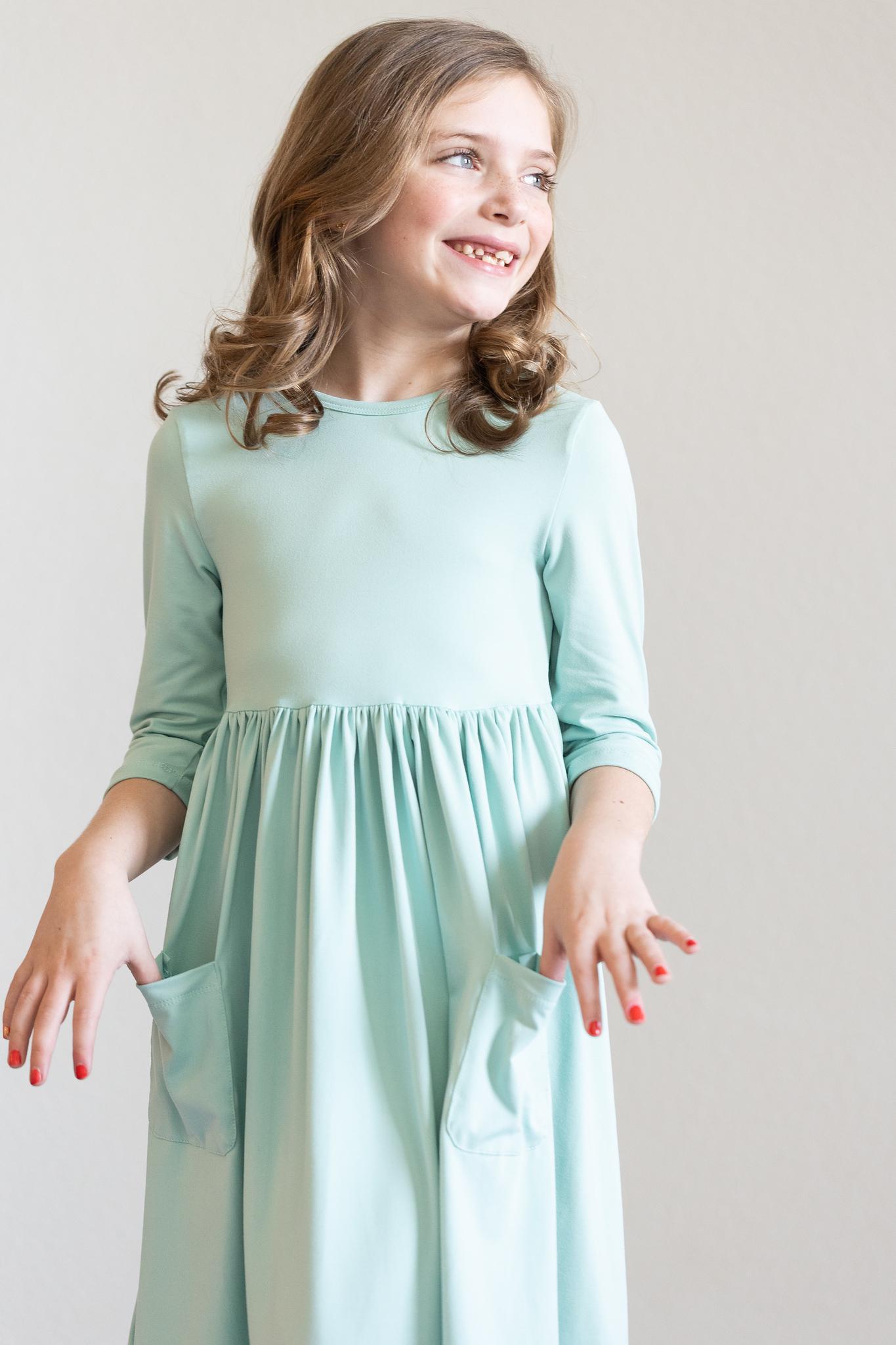 Sage 3/4 Pocket Twirl Dress