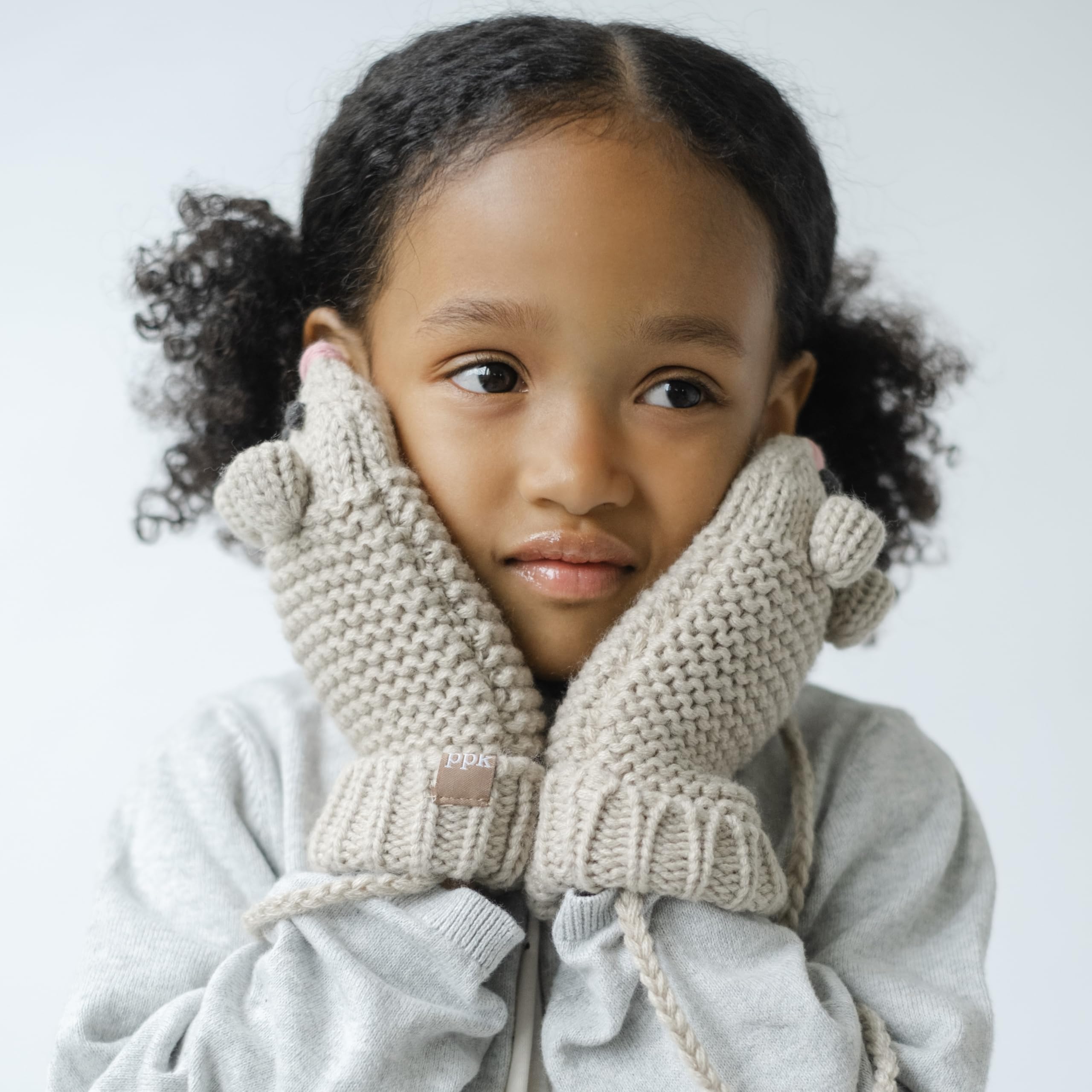 Mouse Face Knit Mittens With String For Kids 1-6 Years, Cozy, Cute & Connected For Little Hands, Premium Quality