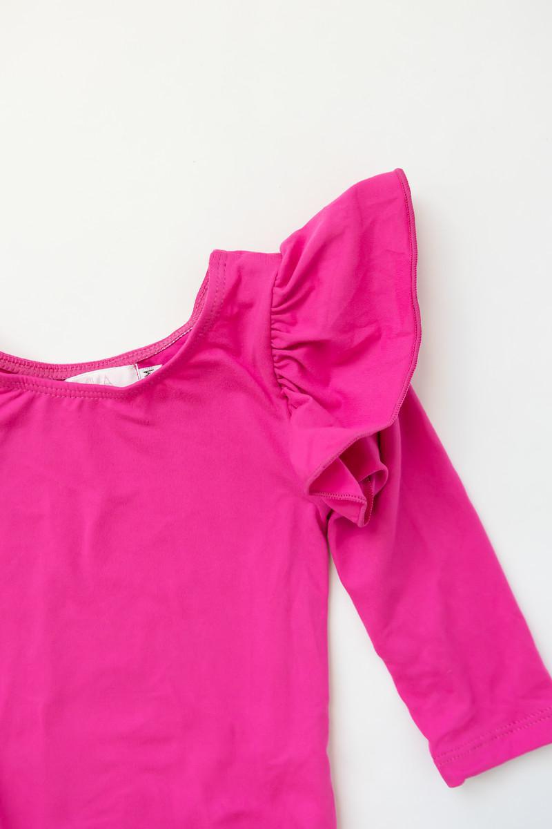 Hot Pink L/s Flutter Sleeve Leotard