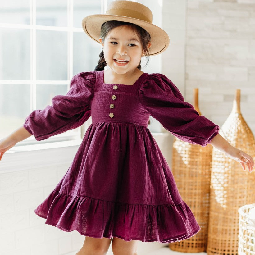 Puff Sleeve Gauze Dress - Vigorous Violet