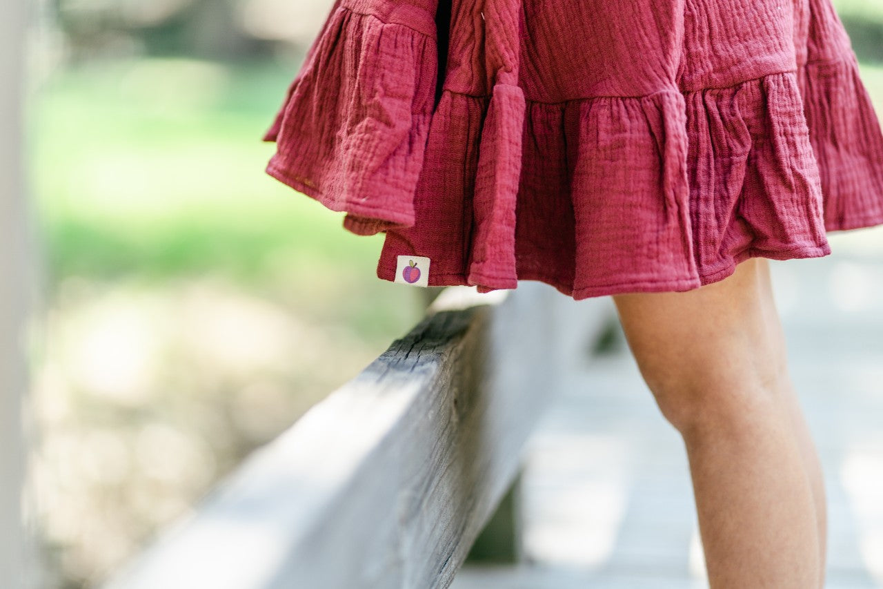 Puff Sleeve Gauze Dress - Vintage Red