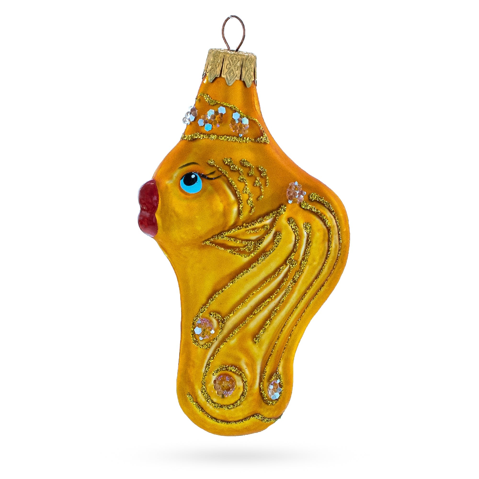 Golden Fish With Blue Eyes Glass Christmas Ornament