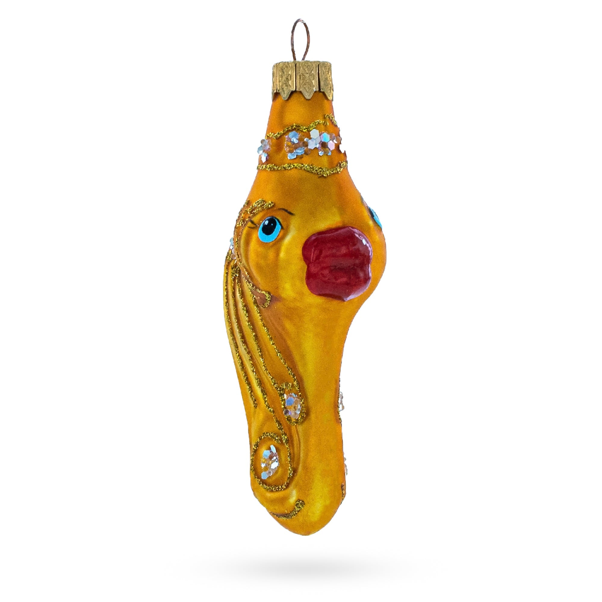 Golden Fish With Blue Eyes Glass Christmas Ornament