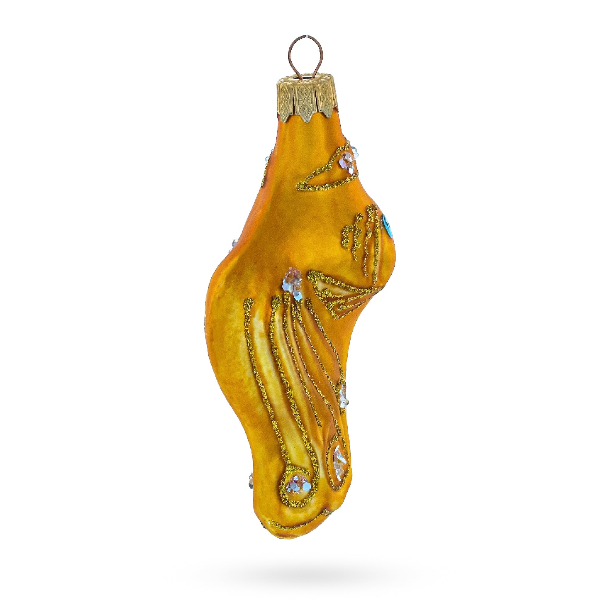 Golden Fish With Blue Eyes Glass Christmas Ornament