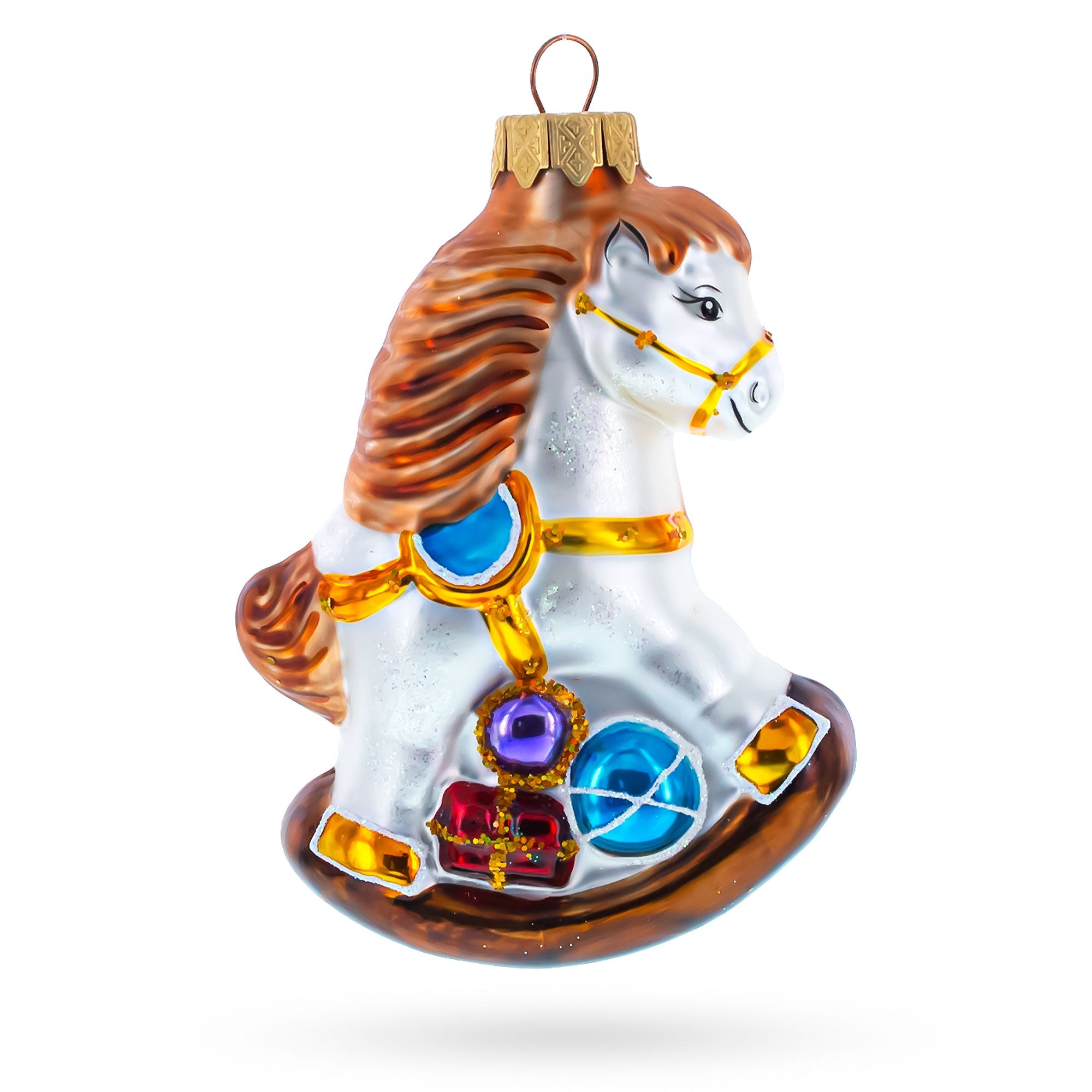 Rocking Horse With Gifts Glass Christmas Ornament