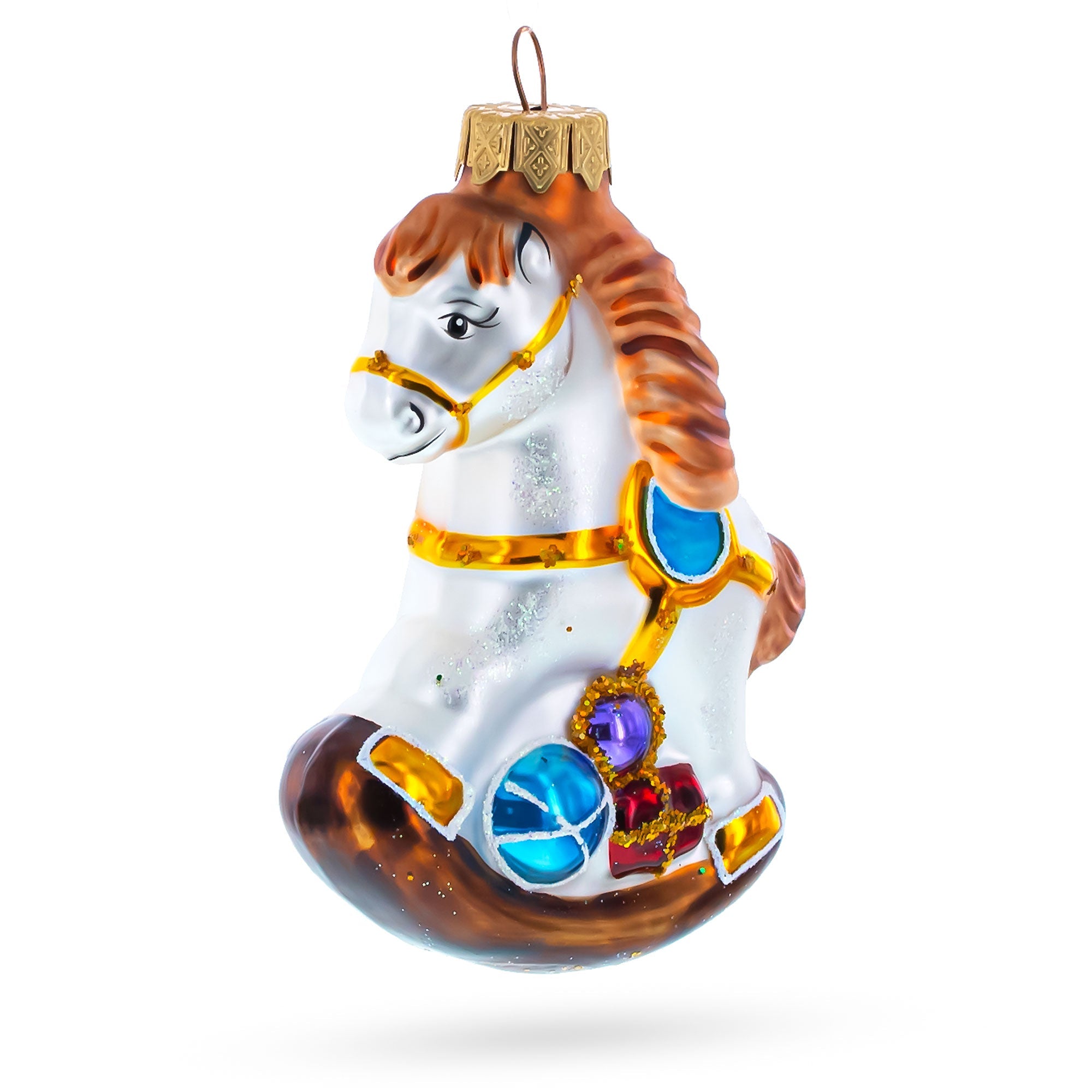 Rocking Horse With Gifts Glass Christmas Ornament