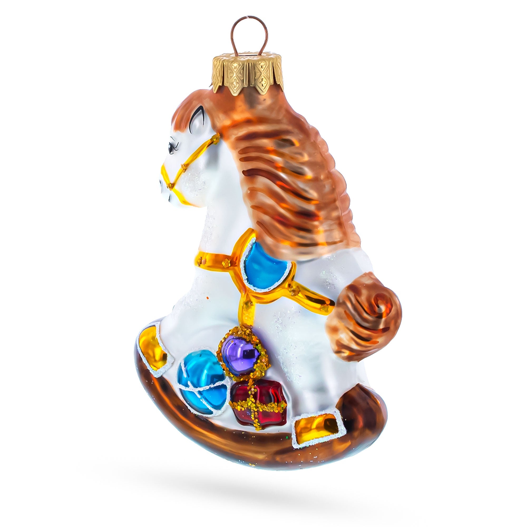 Rocking Horse With Gifts Glass Christmas Ornament