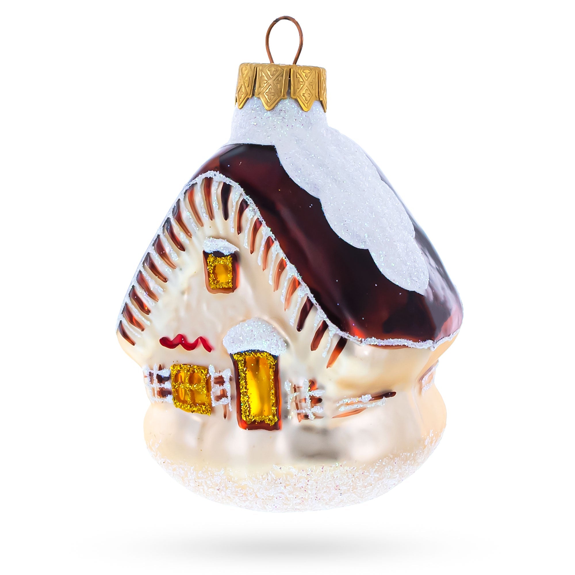 Snow-covered Cozy House Glass Christmas Ornaments