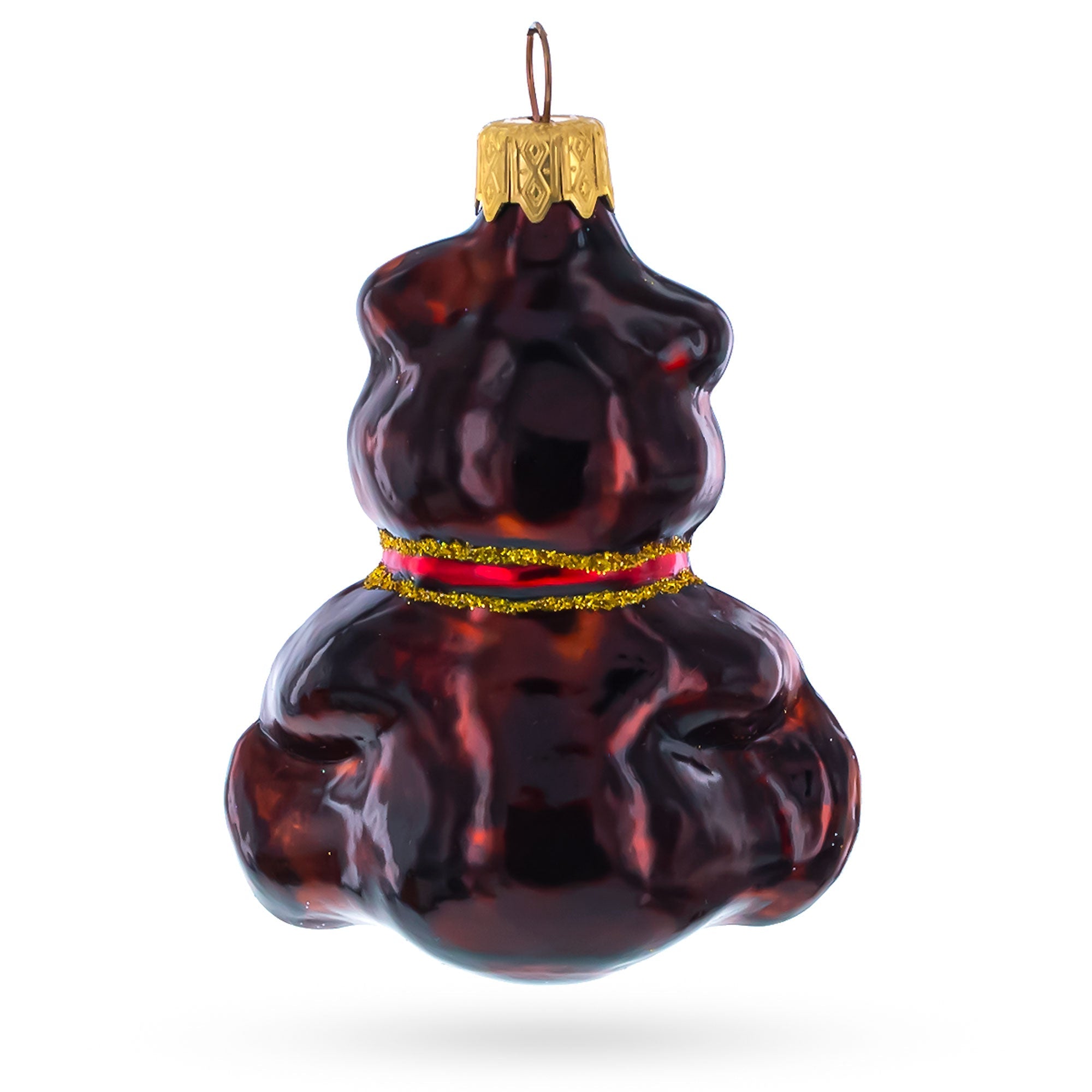 Cute Baby Bear With Red Bow Glass Christmas Ornament